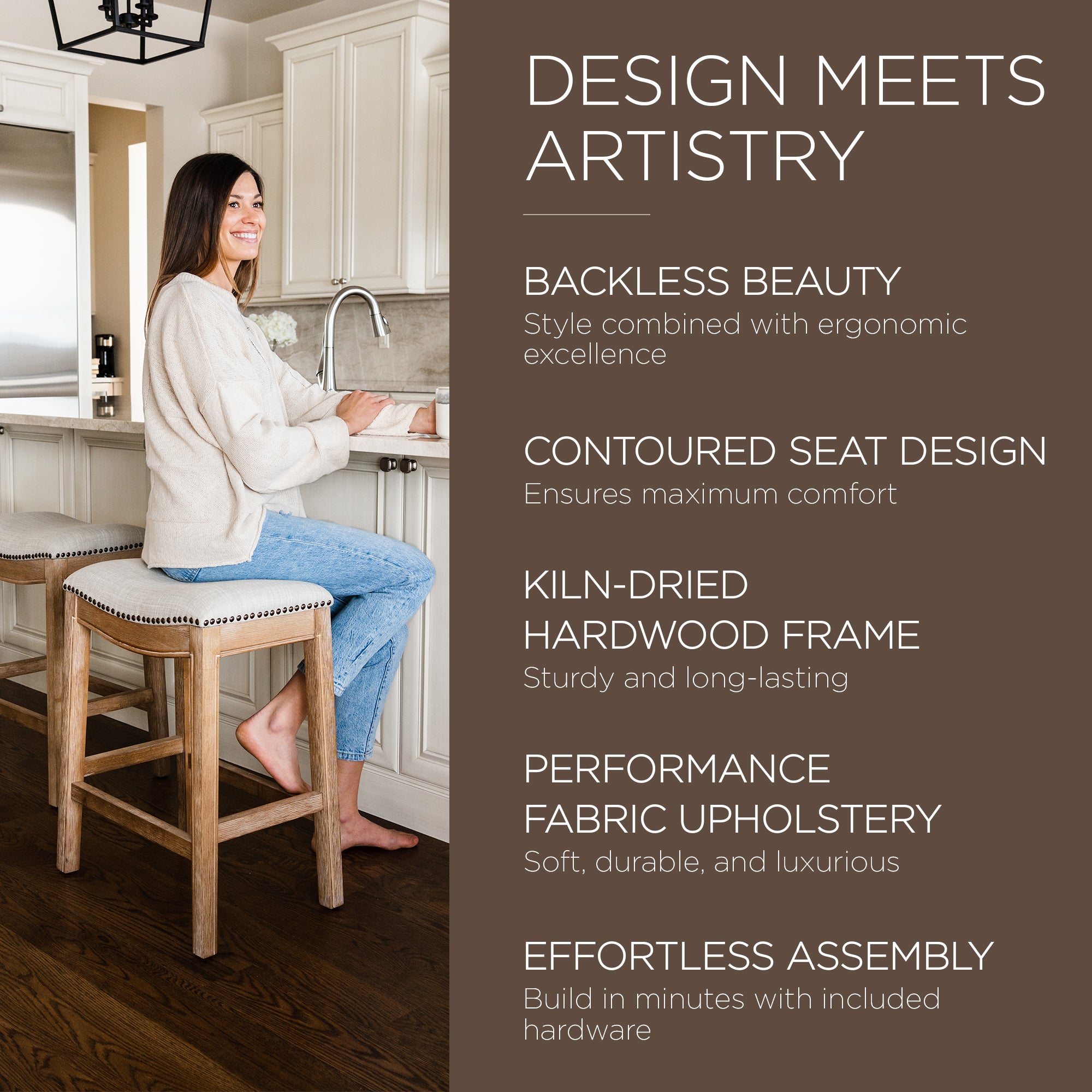 Maven Lane Adrien Saddle Bar Stool, Weathered Oak, Counter Height(Used) (2 Pack) - VMInnovations