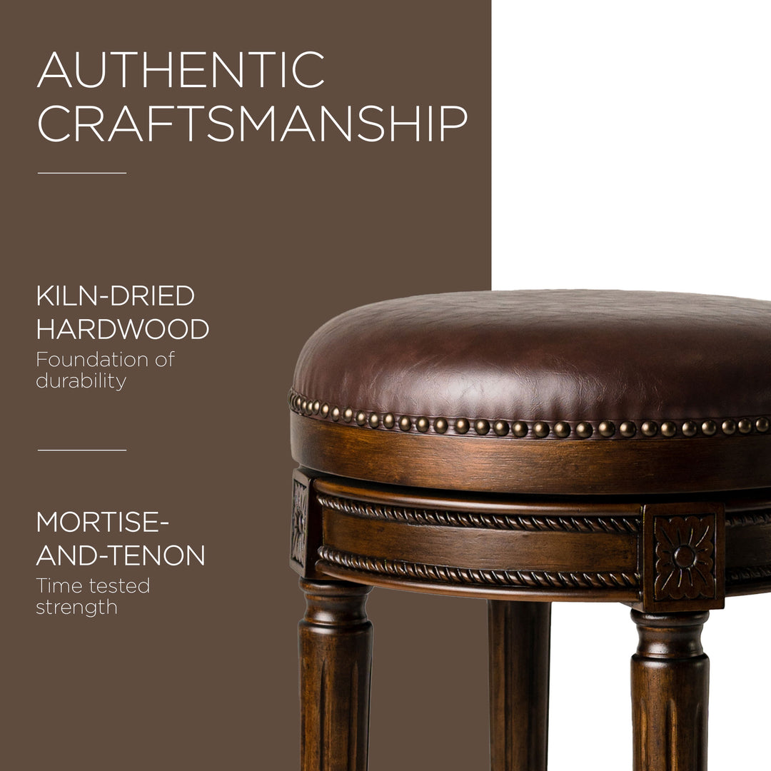 Maven Lane Pullman Backless Bar Stool in Dark Walnut Finish with Vintage Brown Vegan Leather - VMInnovations