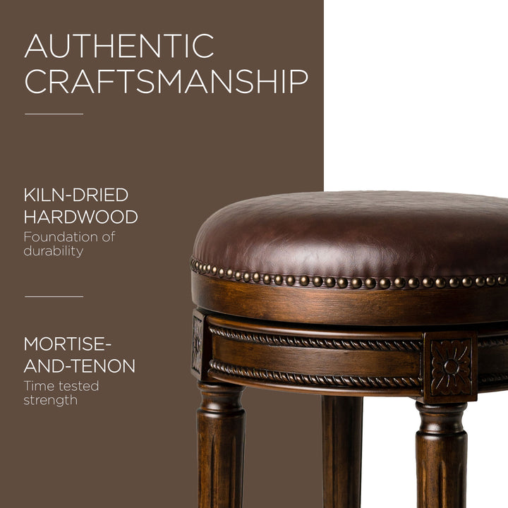 Maven Lane Pullman Backless Bar Stool in Dark Walnut Finish with Vintage Brown Vegan Leather - VMInnovations