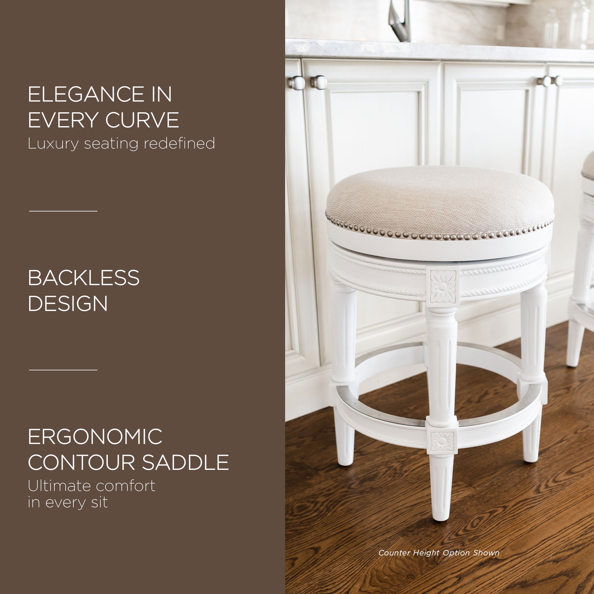 Maven Lane Pullman Backless Swivel Stool, Alabaster White, Bar Height (Open Box) - VMInnovations