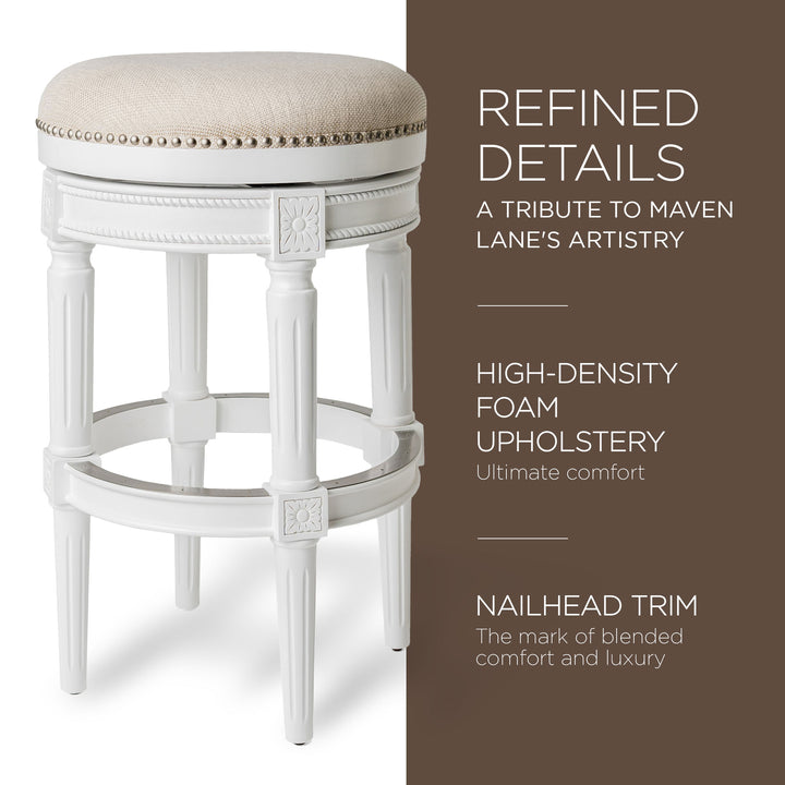 Maven Lane Pullman Backless Bar Stool in Alabaster White Finish w/ Cream Fabric Upholstery - VMInnovations
