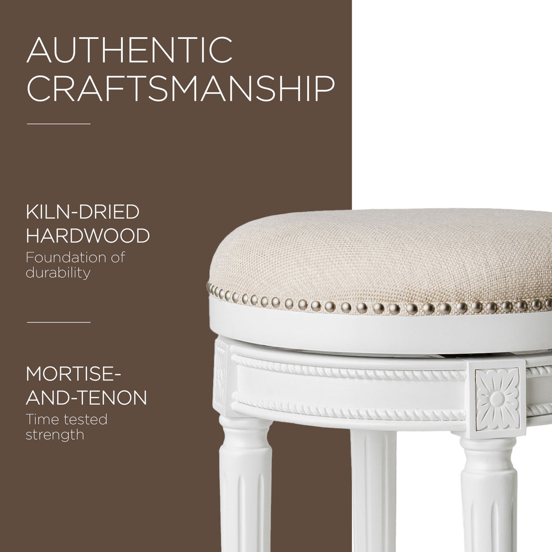 Maven Lane Pullman Backless Bar Stool in Alabaster White Finish w/ Cream Fabric Upholstery - VMInnovations