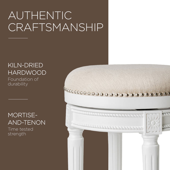 Maven Lane Pullman Backless Bar Stool in Alabaster White Finish w/ Cream Fabric Upholstery - VMInnovations