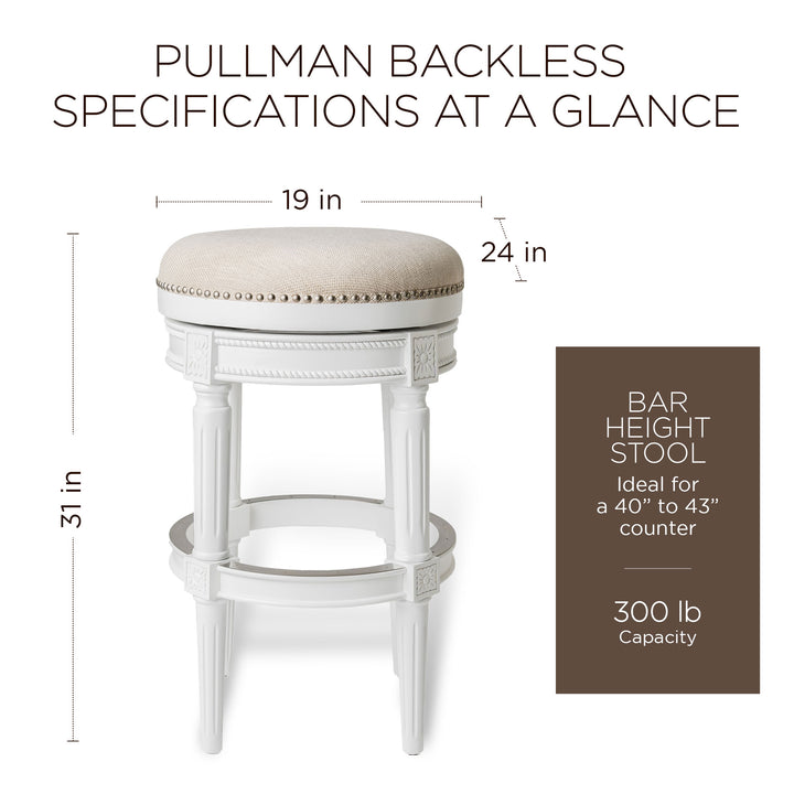 Maven Lane Pullman Backless Bar Stool in Alabaster White Finish w/ Cream Fabric Upholstery - VMInnovations