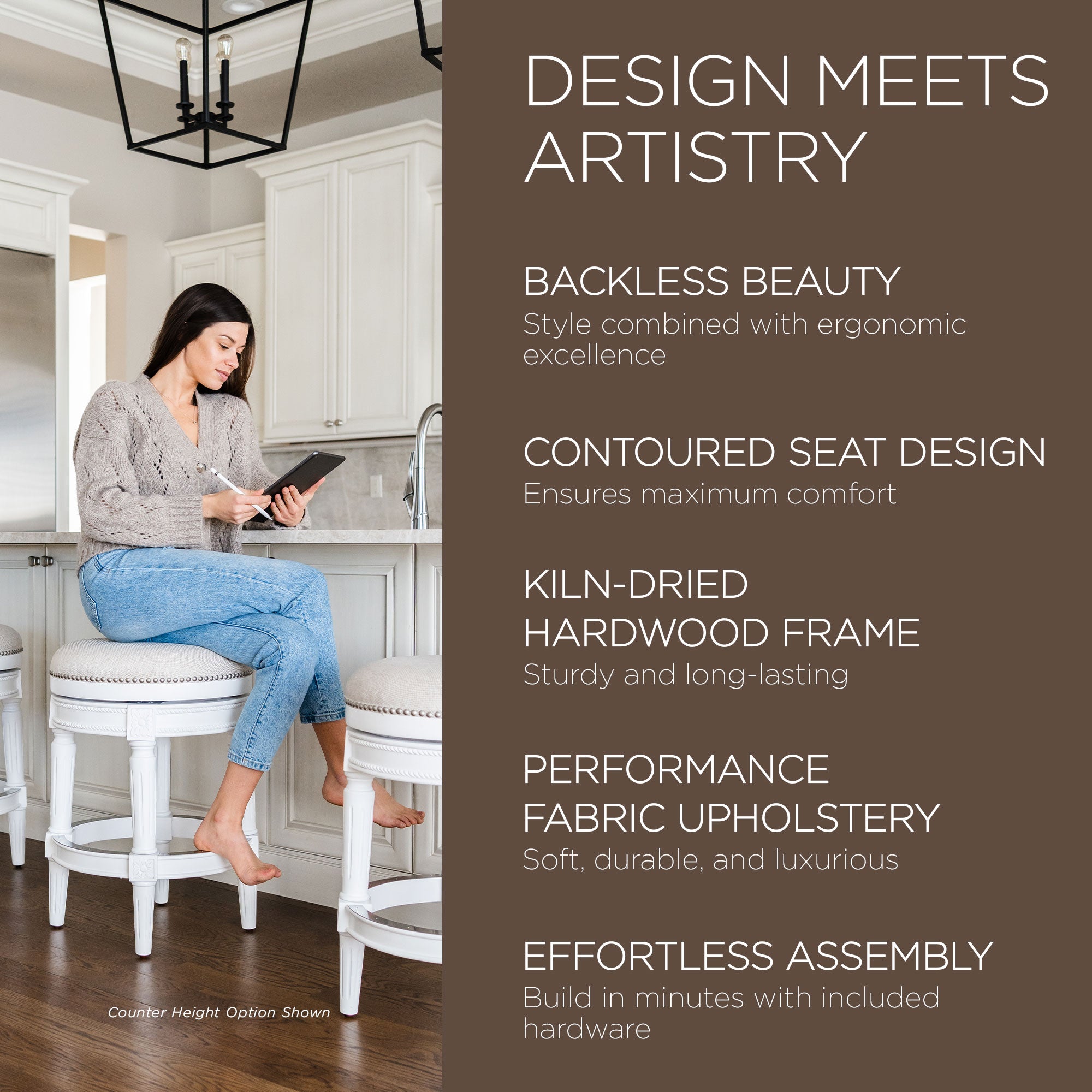 Maven Lane Pullman Backless Bar Stool in Alabaster White Finish w/ Cream Fabric Upholstery - VMInnovations