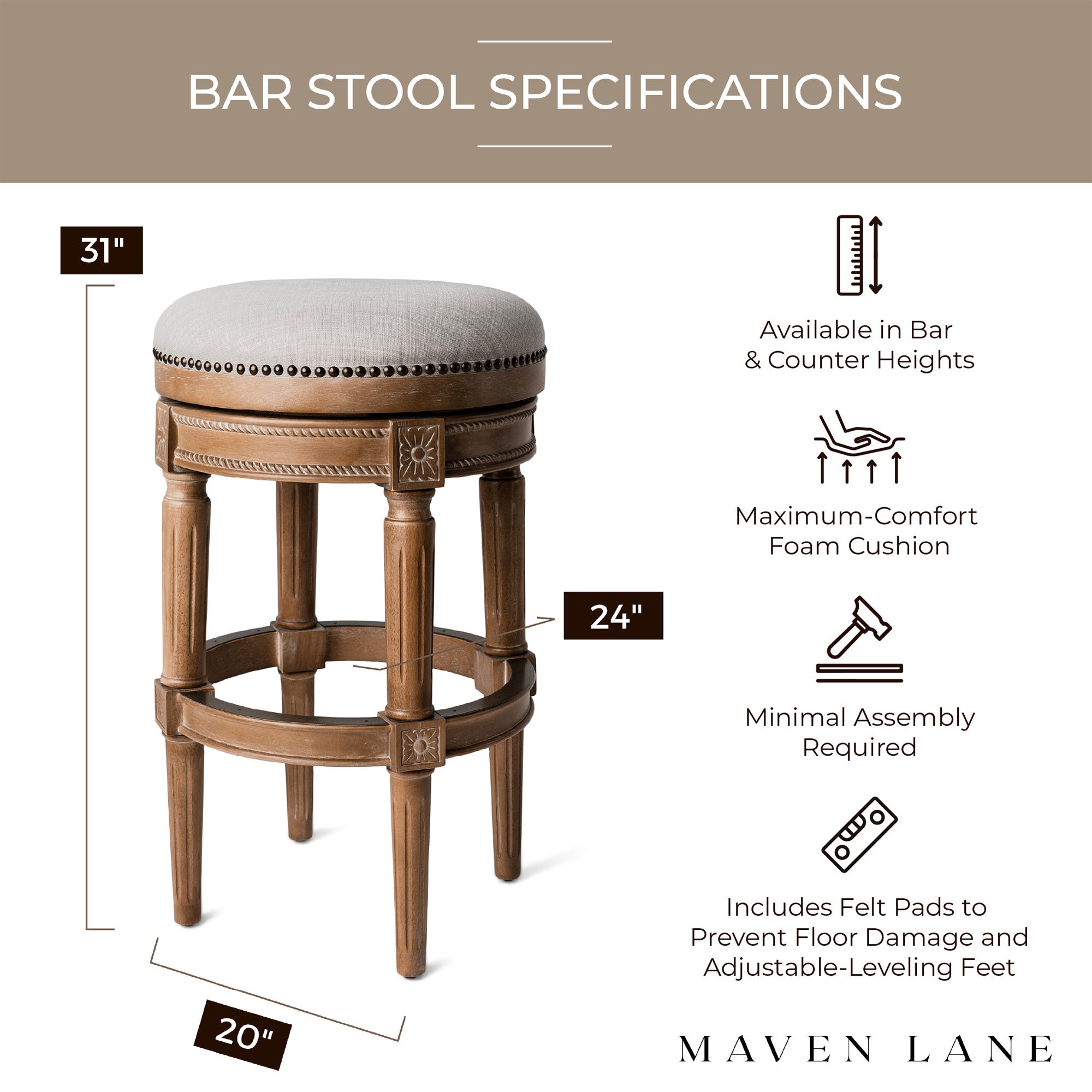 Pullman Backless Swivel Kitchen Bar Stool 30"H, Weathered Oak Finish (Used)(4Pk) - VMInnovations