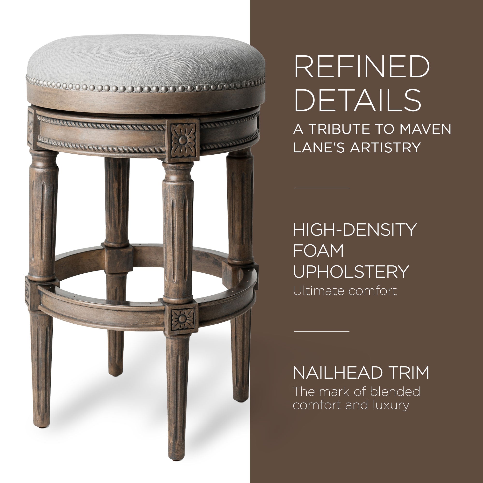 Maven Lane Pullman Backless Swivel Stool, Reclaimed Oak, Bar Height (Open Box) - VMInnovations