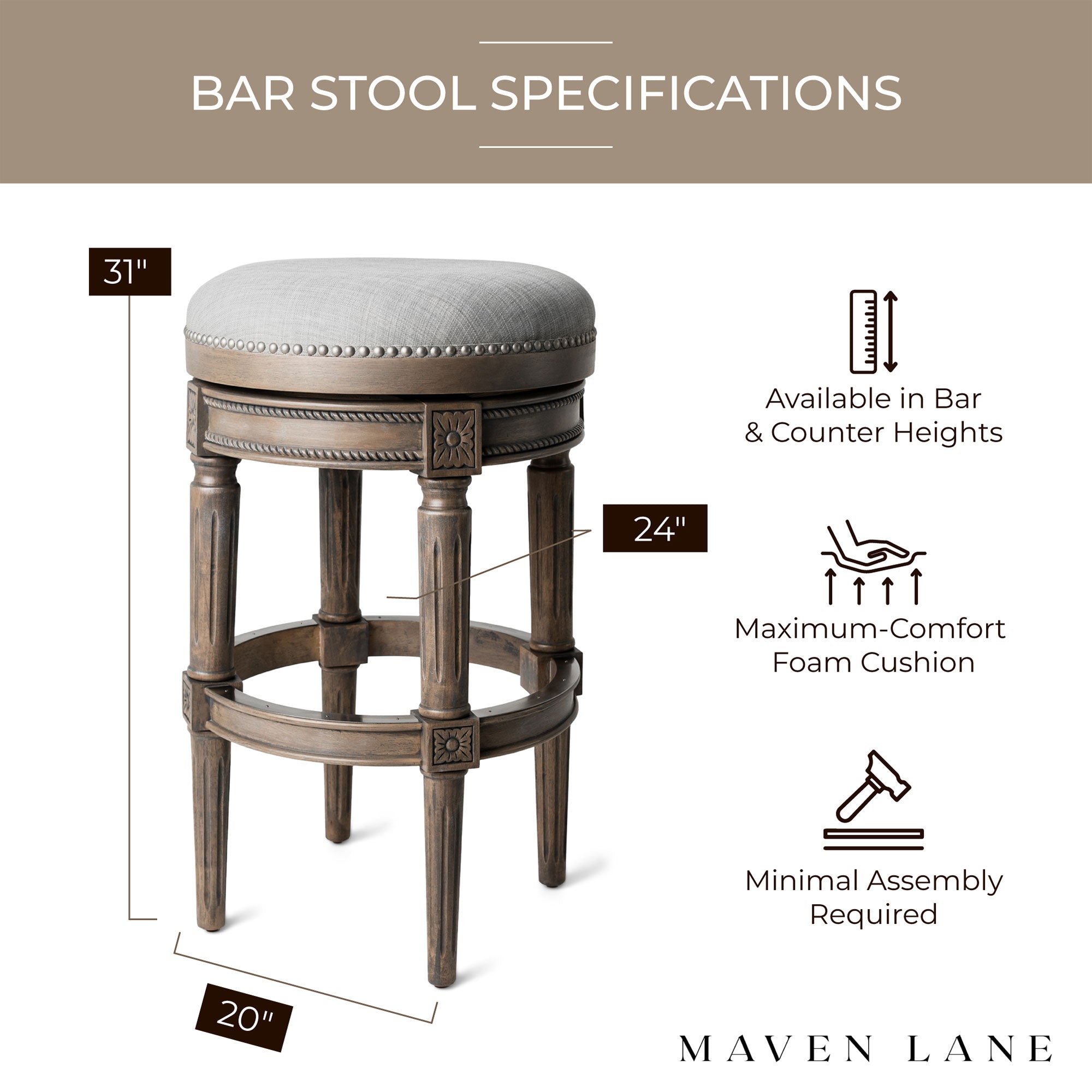 Maven Lane Pullman Swivel Bar Stool, Reclaimed Oak, Bar Height (Used) (2 Pack) - VMInnovations