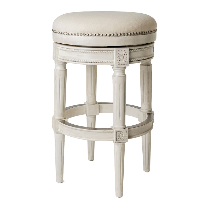 Maven Lane Pullman Backless Bar Stool in White Oak Finish w/ Natural Color Fabric Upholstery