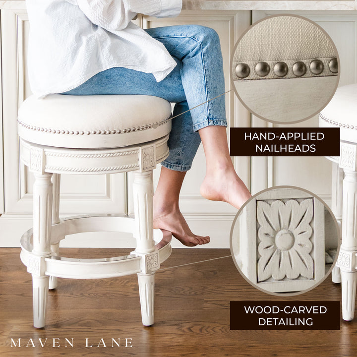 Maven Lane Pullman Backless Bar Stool in White Oak Finish w/ Natural Color Fabric Upholstery, Set of 3 - VMInnovations
