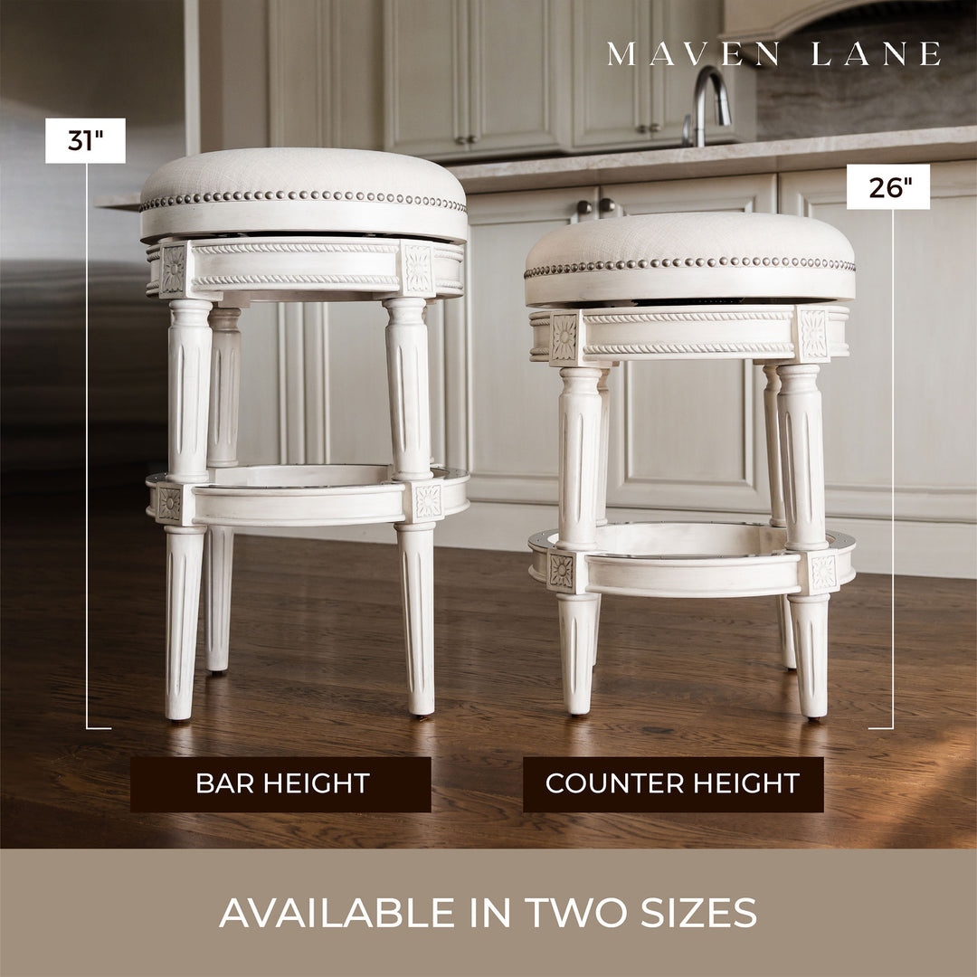 Maven Lane Pullman Backless Bar Stool in White Oak Finish w/ Natural Color Fabric Upholstery, Set of 3 - VMInnovations