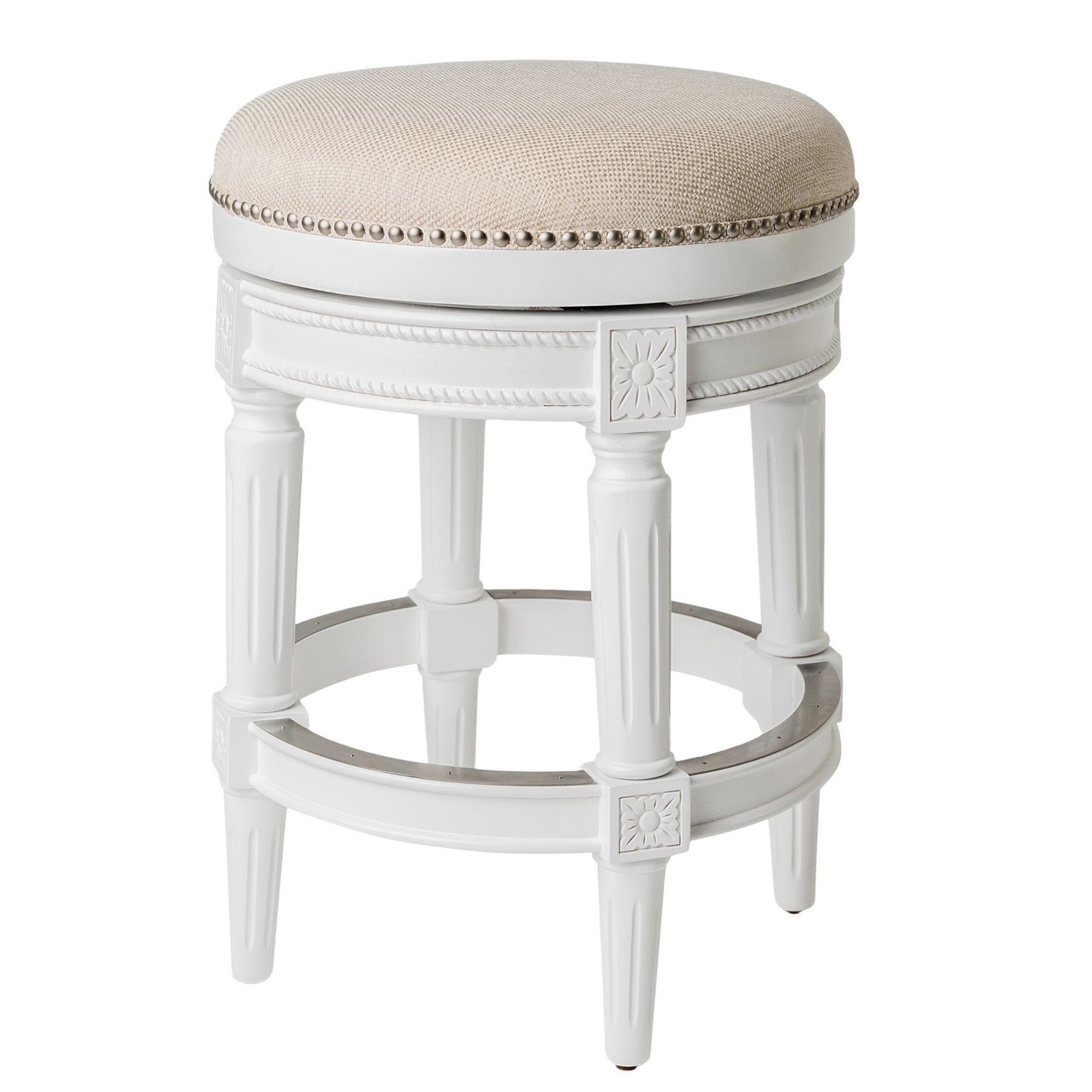 Maven Lane Pullman Backless Counter Stool in Alabaster White Finish w/ Cream Fabric Upholstery - VMInnovations