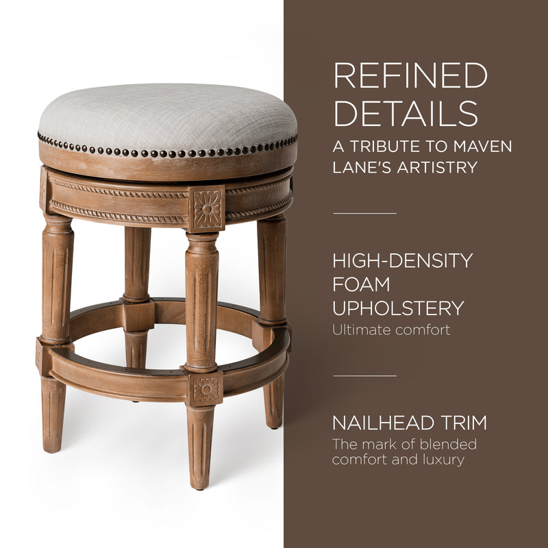 Maven Lane Pullman Backless Counter Stool in Weathered Oak Finish w/ Sand Color Fabric Upholstery