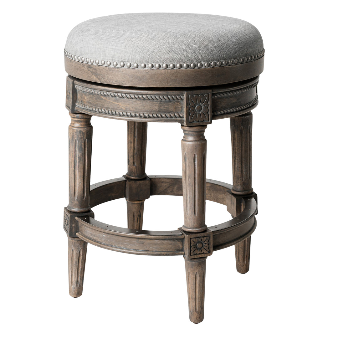 Maven Lane Pullman Backless Counter Stool in Reclaimed Oak Finish w/ Ash Grey Fabric Upholstery - VMInnovations