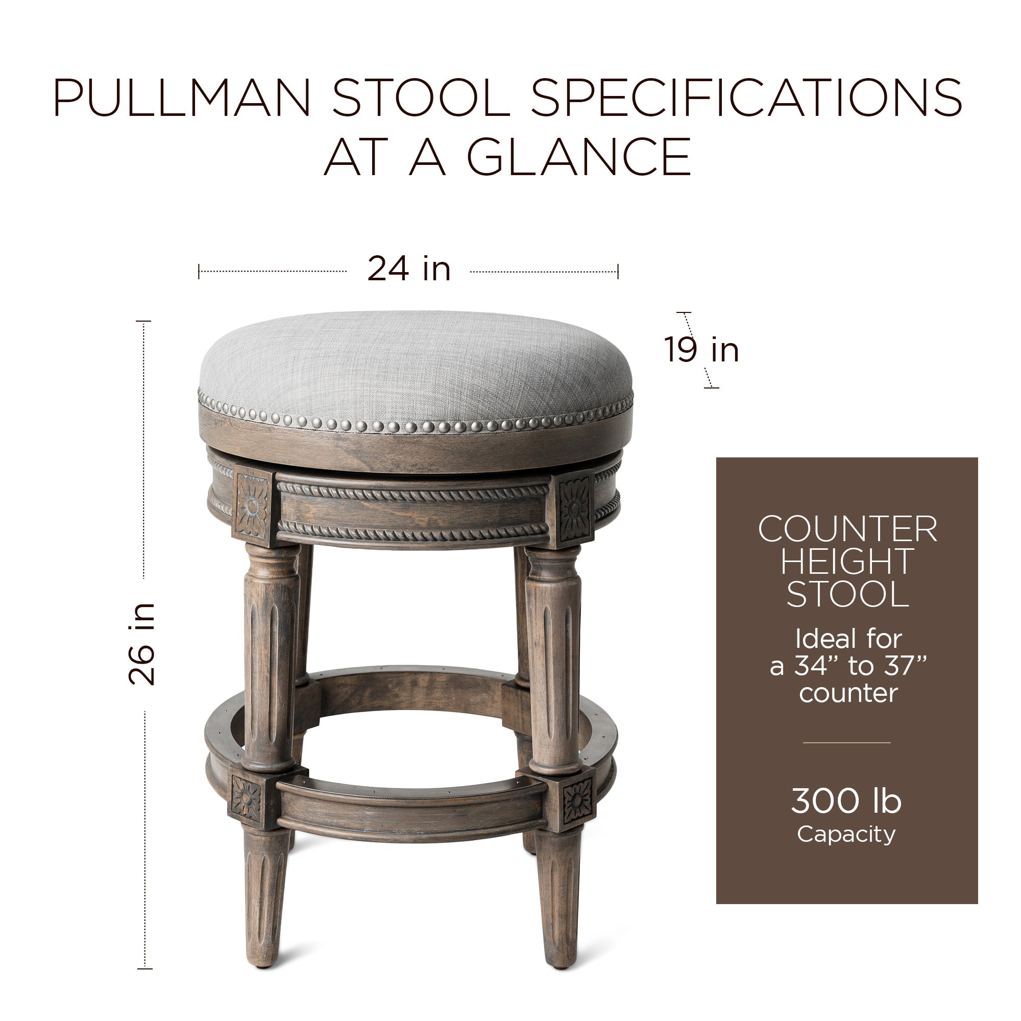 Maven Lane Pullman Backless Counter Stool in Reclaimed Oak Finish w/ Ash Grey Fabric Upholstery - VMInnovations