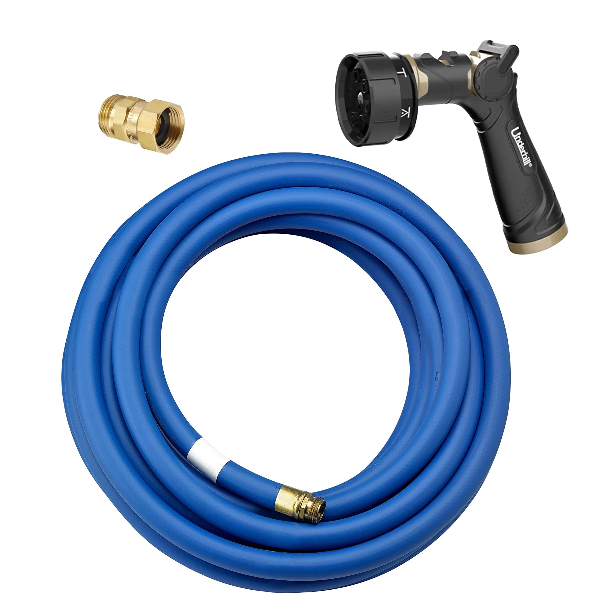 Underhill Garden Nozzle Remover Kink Eliminator w/ Spray Nozzle & Water Hose