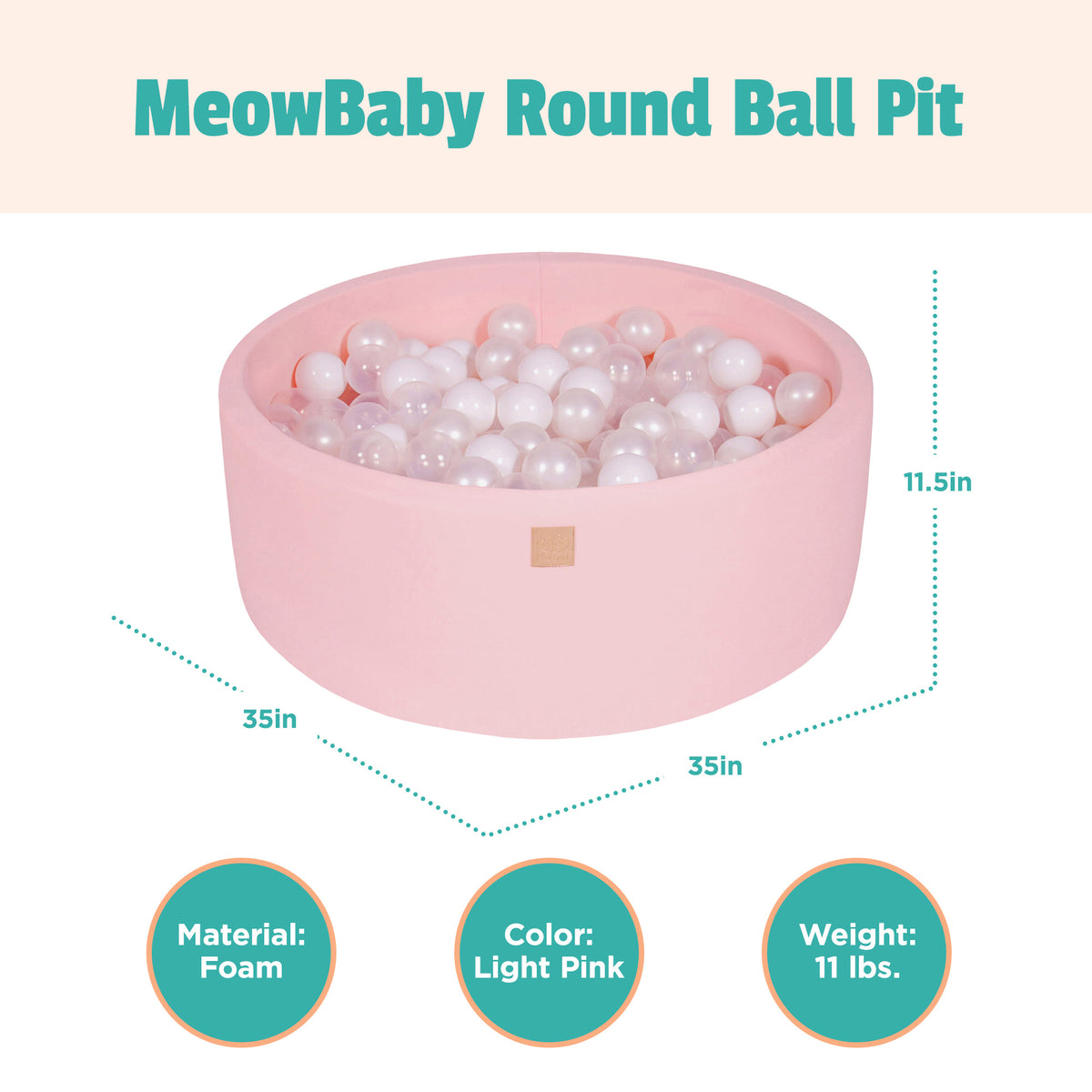 MeowBaby Round 35" x 11.5" Foam Ball Pit w/ 200 Balls, Light Pink/Pearl (Used) - VMInnovations