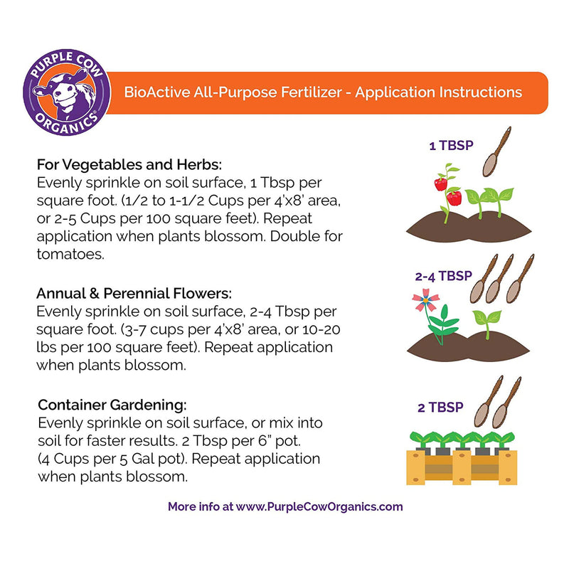 Purple Cow Organics Natural BioActive All Purpose Fertilizer Mix, 5lb Bag (4 Pk)