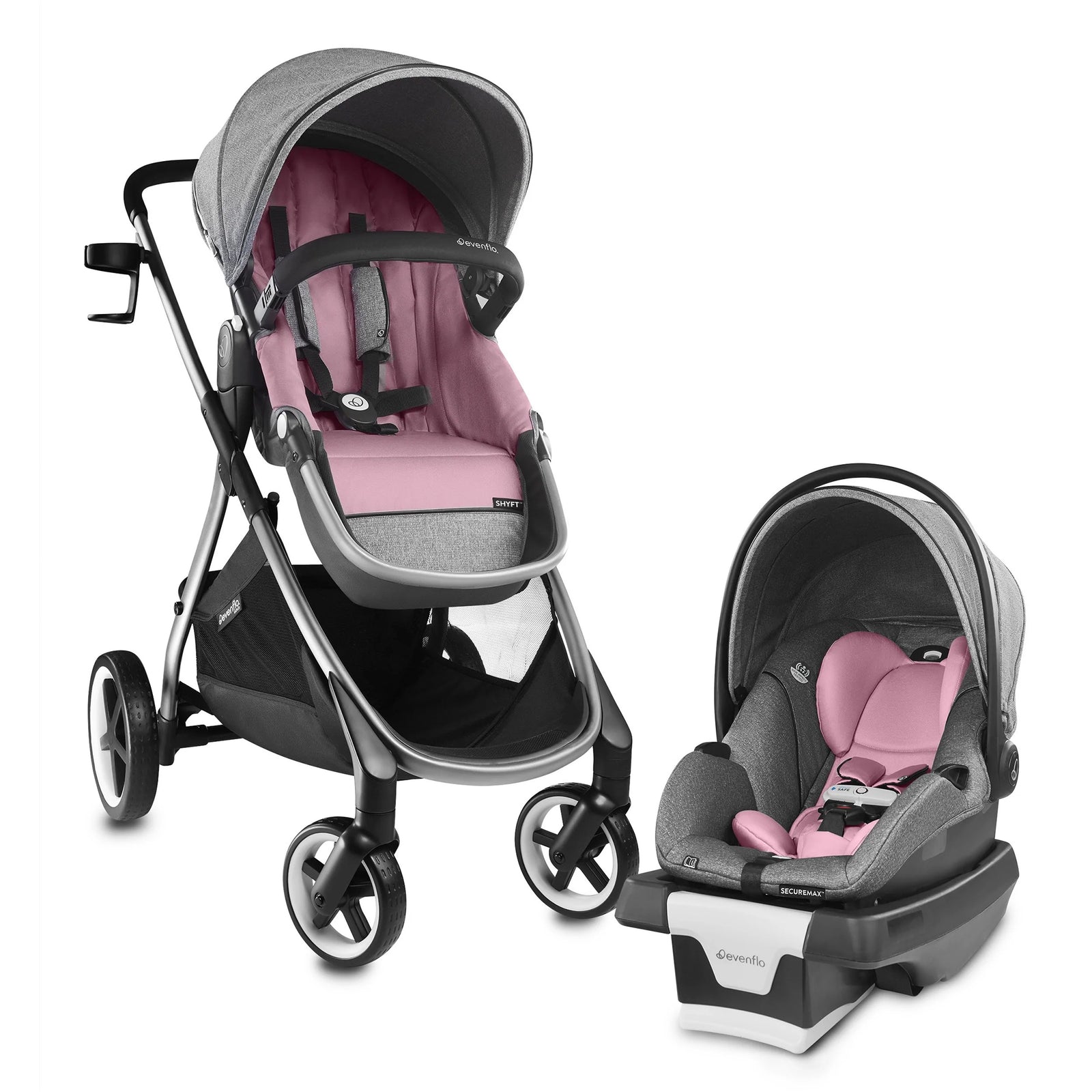 Evenflo Gold Shyft Travel System Set with SecureMax Infant Car Seat, Opal Pink - VMInnovations