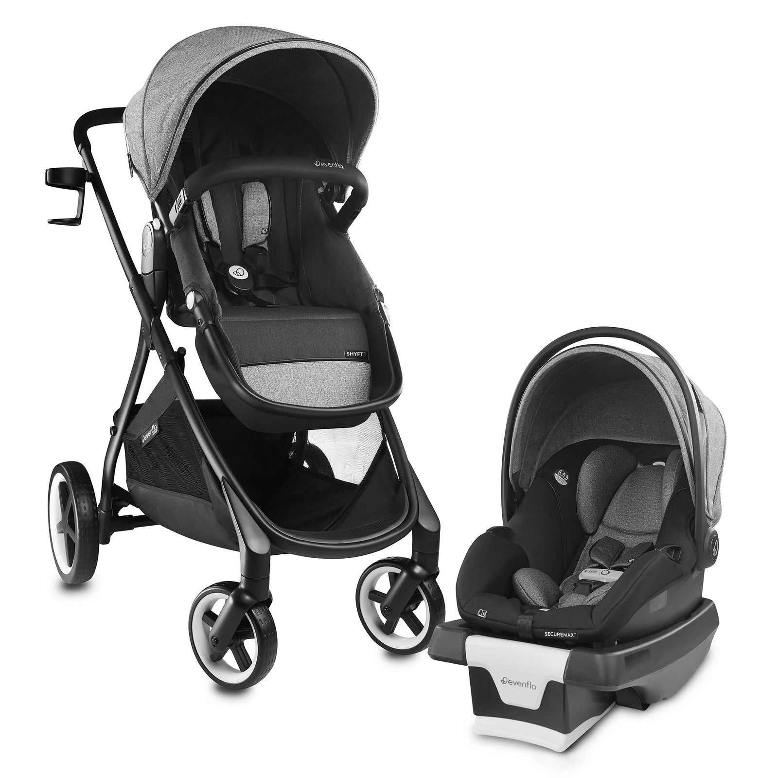Evenflo Gold Shyft Travel System Stroller w/ SecureMax Car Seat, Moonstone Grey - VMInnovations