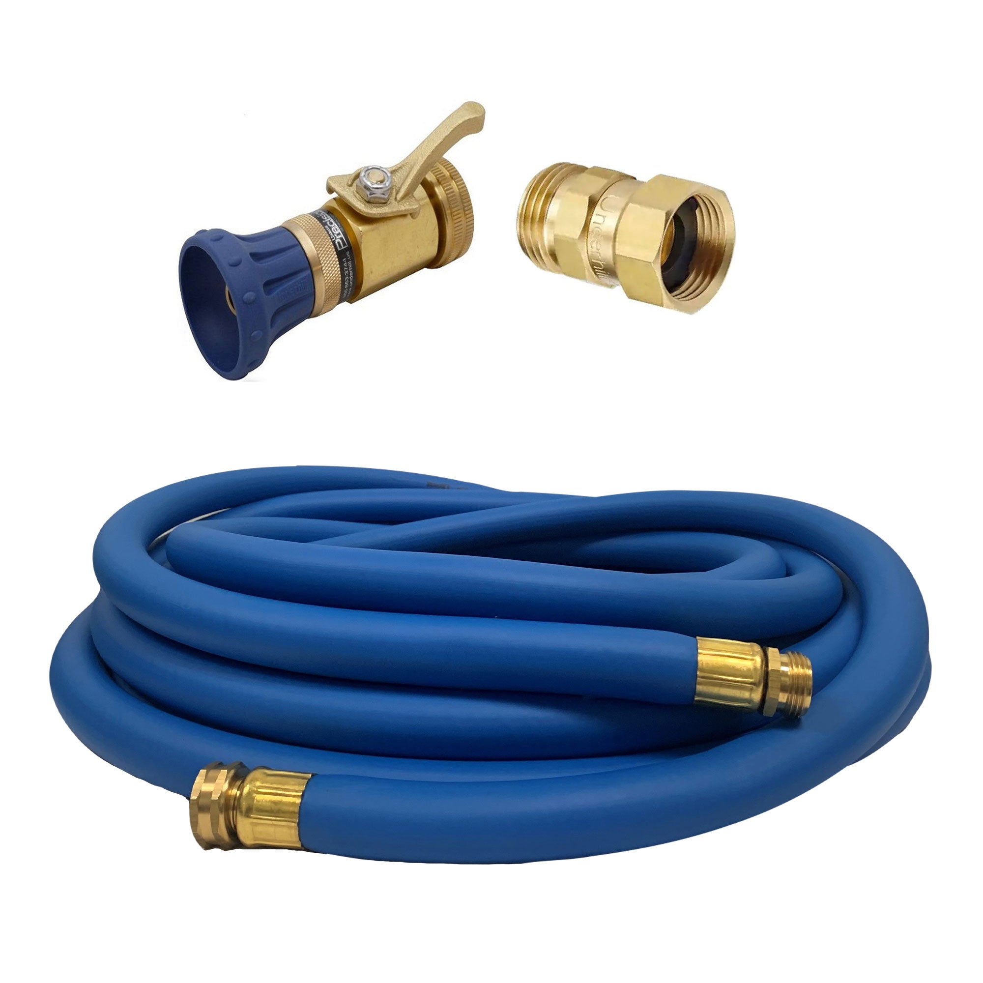 Underhill 50 Ft Blue Water Hose w/ Precision Cloudburst Nozzle & Hose Adapter