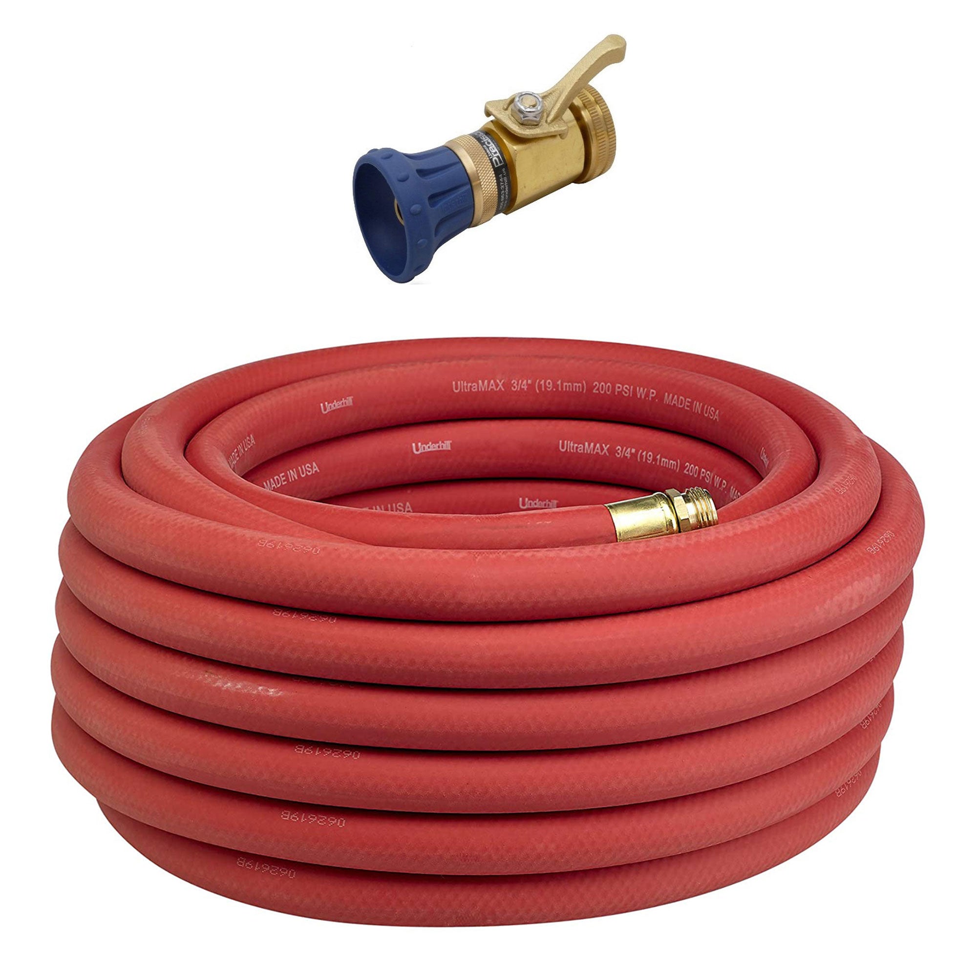 Underhill Ultramax 50' Garden Hose, Red & Precision Cloudburst Hose End Nozzle