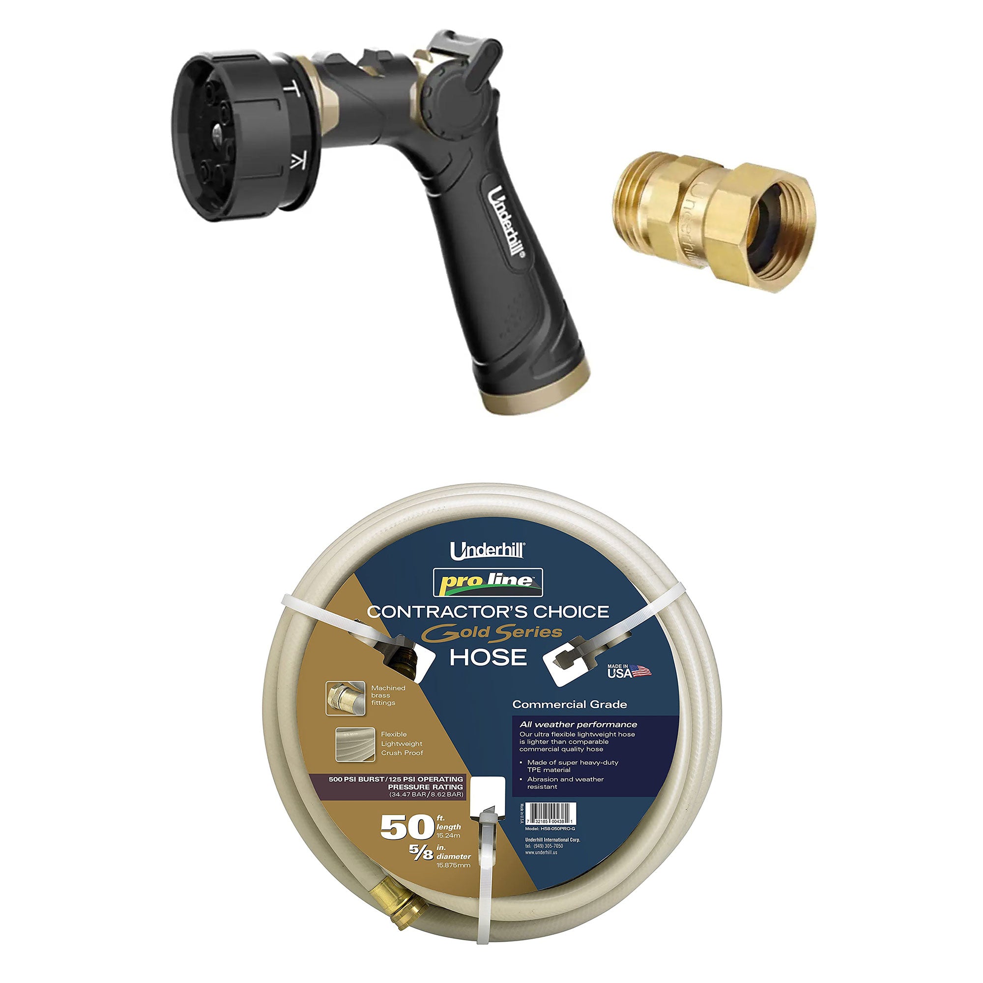 Underhill Twist-Ease Kink Eliminator + 7 Spray Nozzle + 50 Foot Garden Hose - VMInnovations