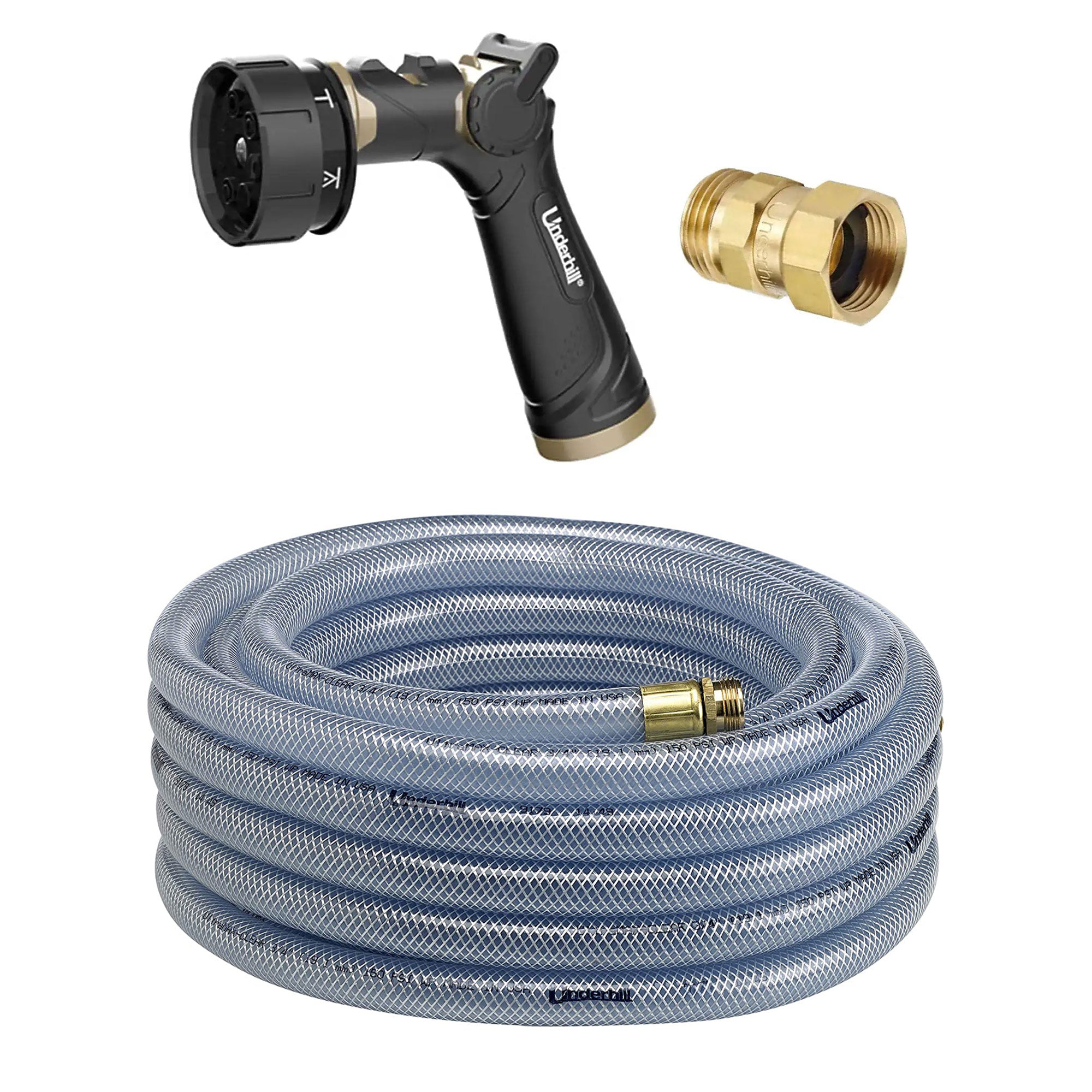 Underhill Twist-Ease Kink Eliminator + 7 Spray Nozzle + 50 Foot Garden Hose