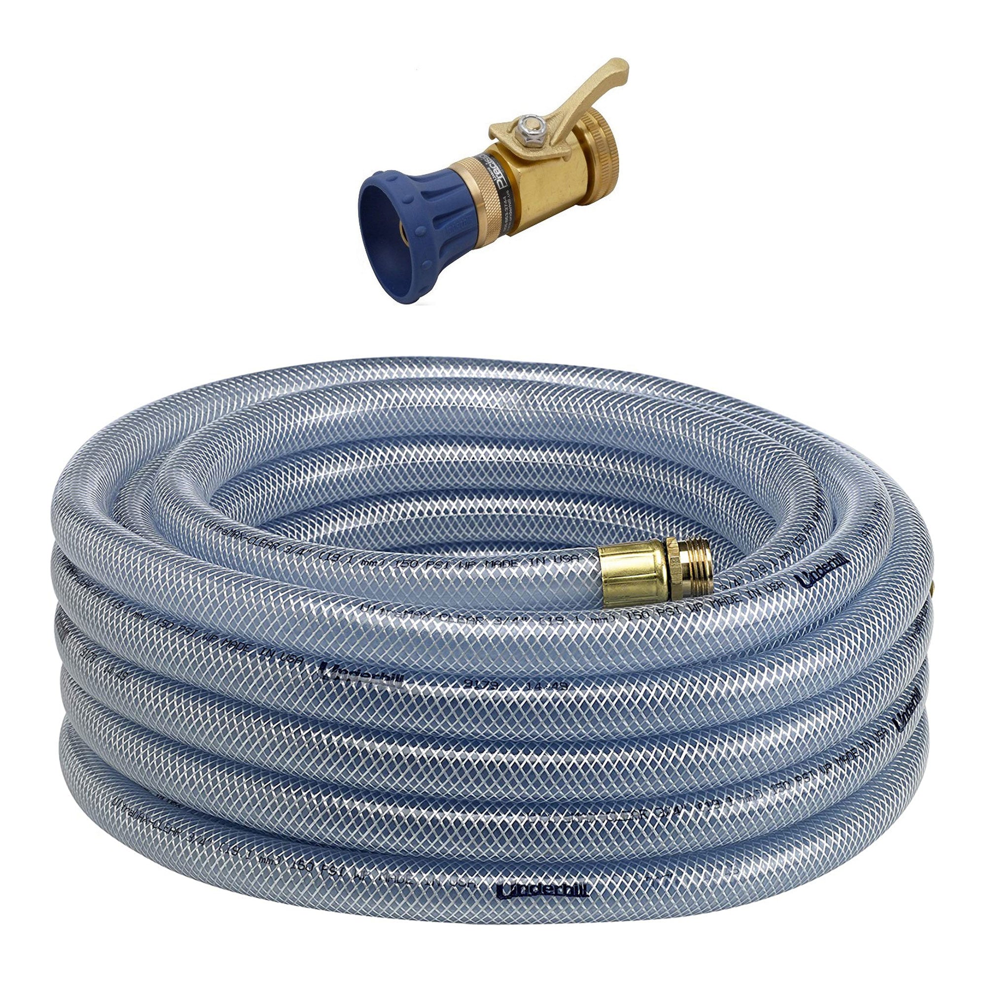 Underhill Ultramax 50' Garden Hose, Clear & Precision Cloudburst Hose End Nozzle