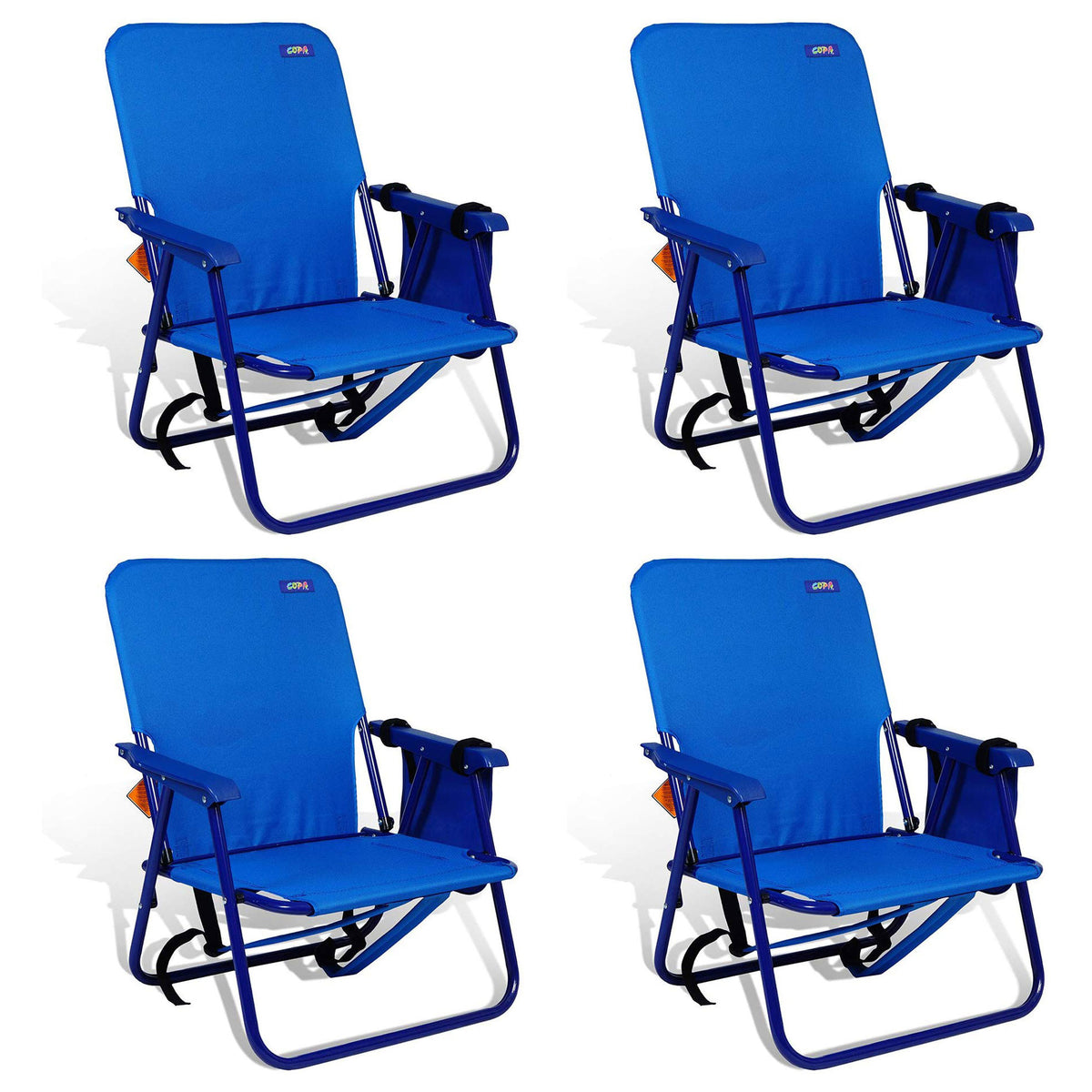 Copa Backpack Single Position Folding Beach Lounge Chair, Royal Blue (4 Pack)