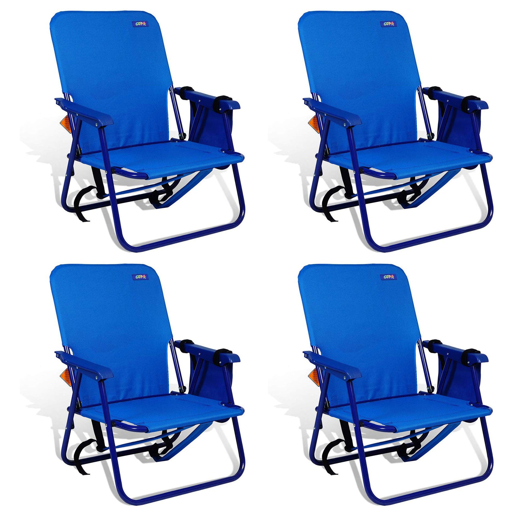 Copa Backpack Single Position Folding Beach Lounge Chair, Royal Blue (4 Pack)