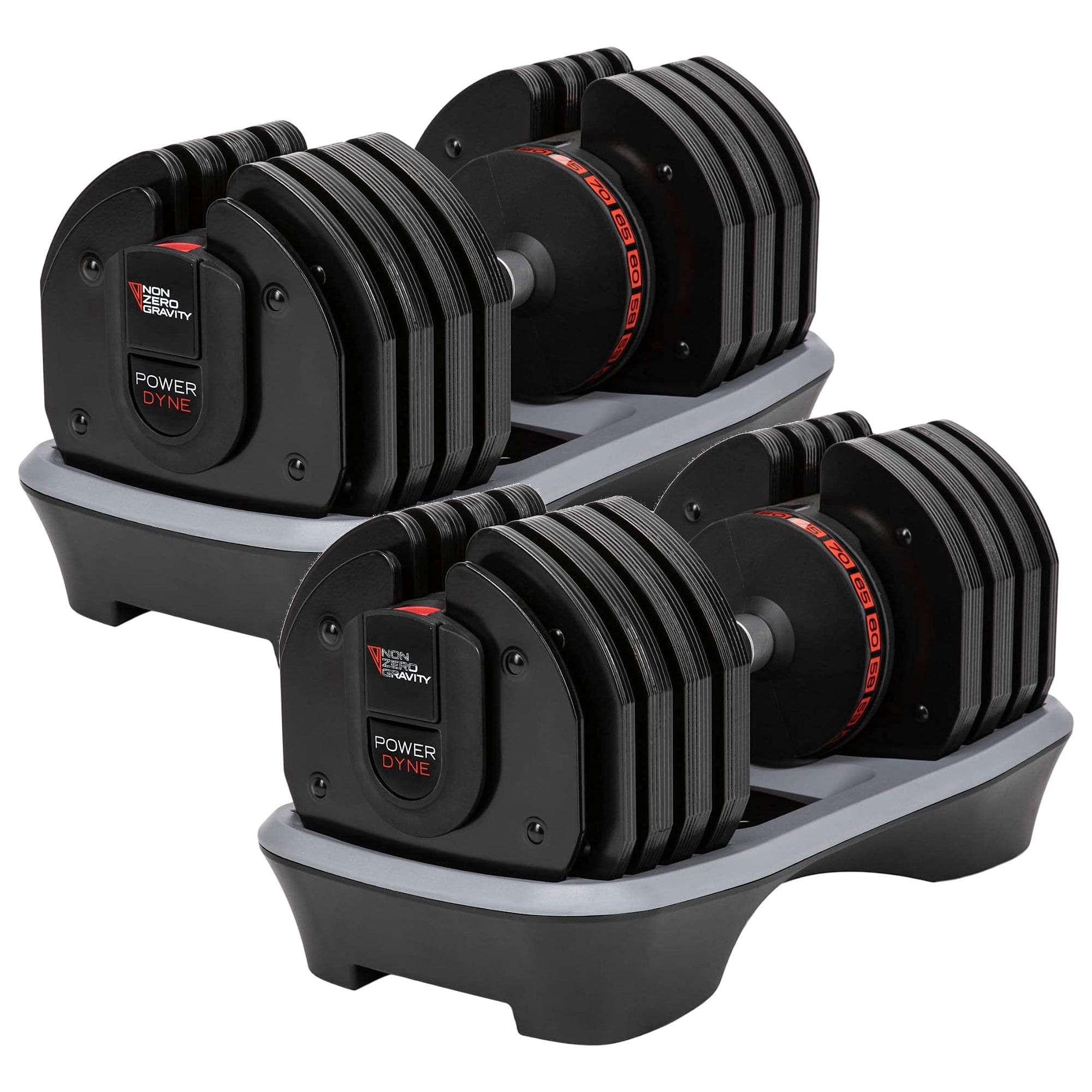 Nonzero Gravity PowerDyne Adjustable Dumbbell Weights, 80 Pounds, Coal (2 Pack) - VMInnovations