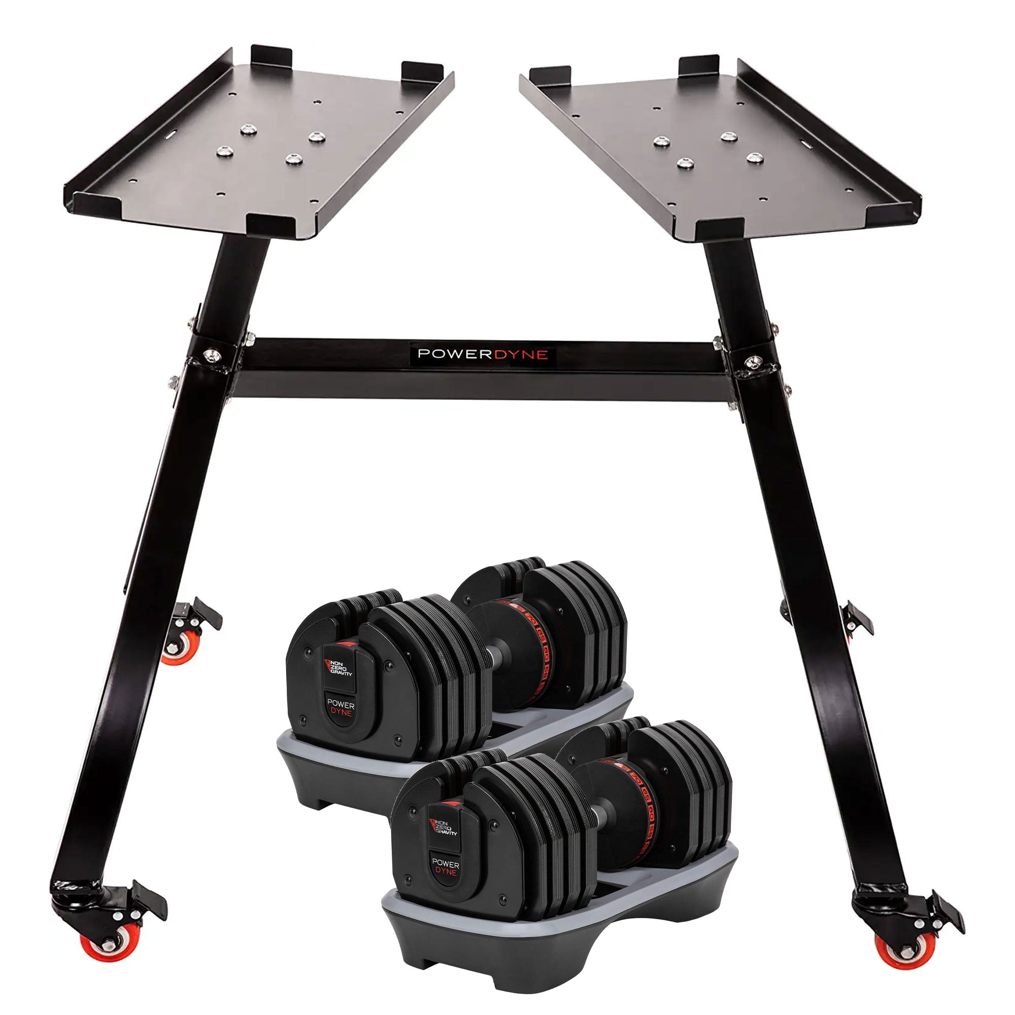 NonZero Gravity PowerDyne Iron Dumbbell Weights, 80 Lbs, 2 Pack, Coal w/ Stand - VMInnovations