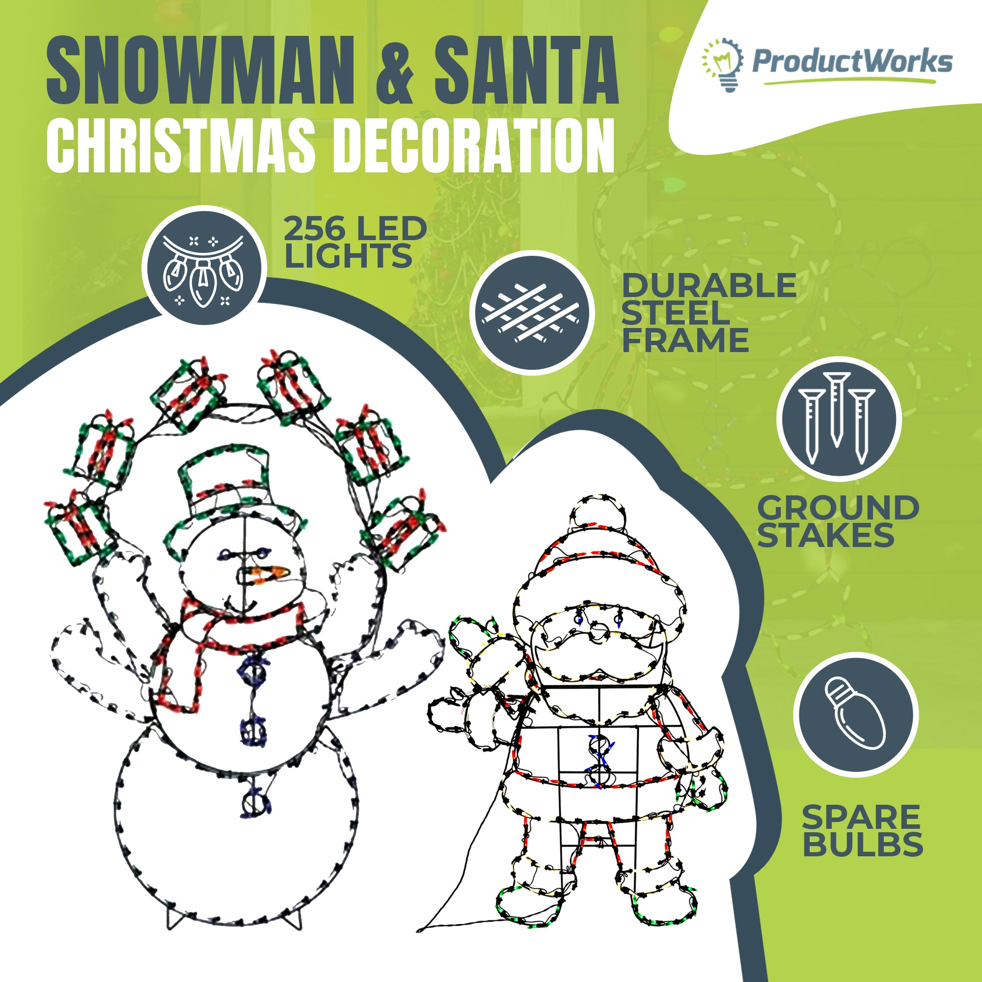 ProductWorks Pro Line Animated Christmas Display Set w/ 60" Snowman & 48" Santa - VMInnovations