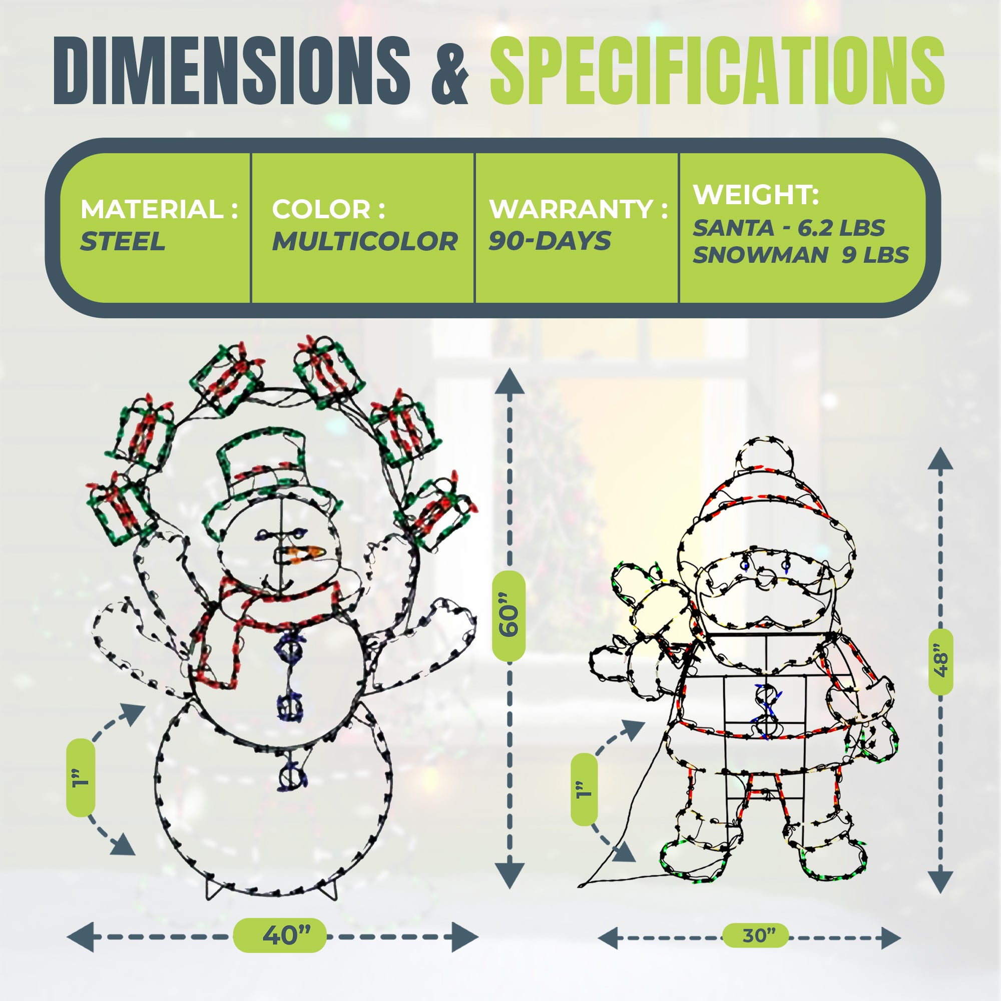 ProductWorks Pro Line Animated Christmas Display Set w/ 60" Snowman & 48" Santa - VMInnovations