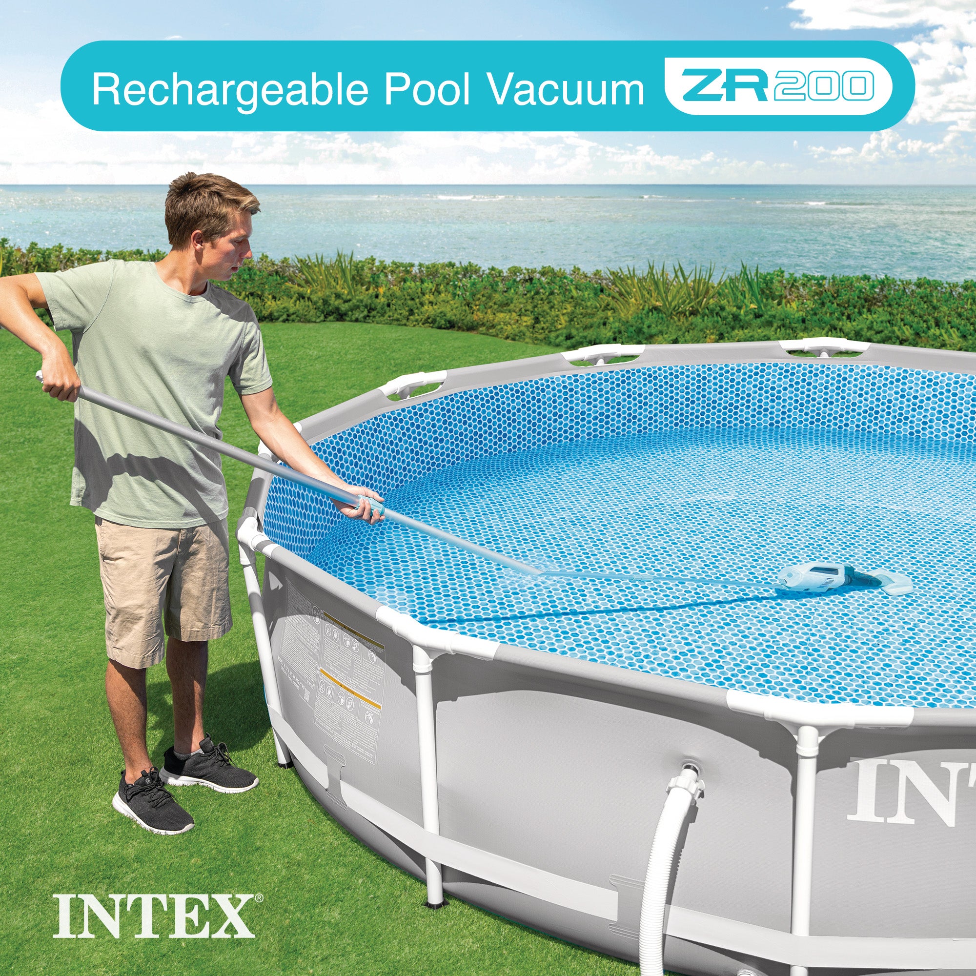 Intex ZR200 Rechargeable Cordless Telescoping Pool Vacuum with 2 Brush Heads - VMInnovations