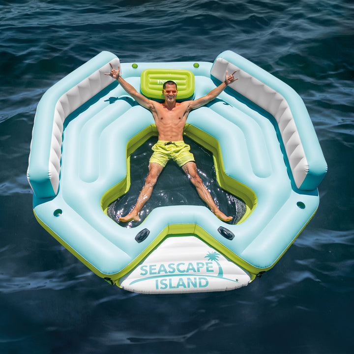 Intex Seascape Island Inflatable Water Lounge with Built In Cooler and Backrests for Adults - VMInnovations