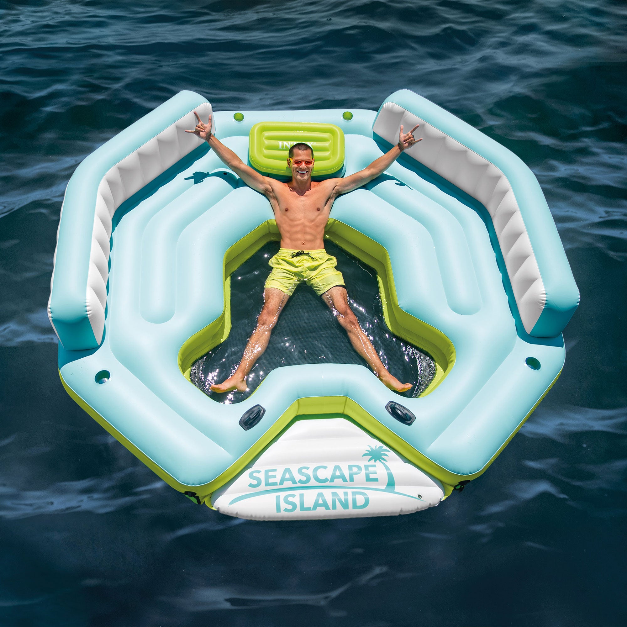 Intex Seascape Island Inflatable Water Lounge w Built In Cooler & Backrest(Used) - VMInnovations