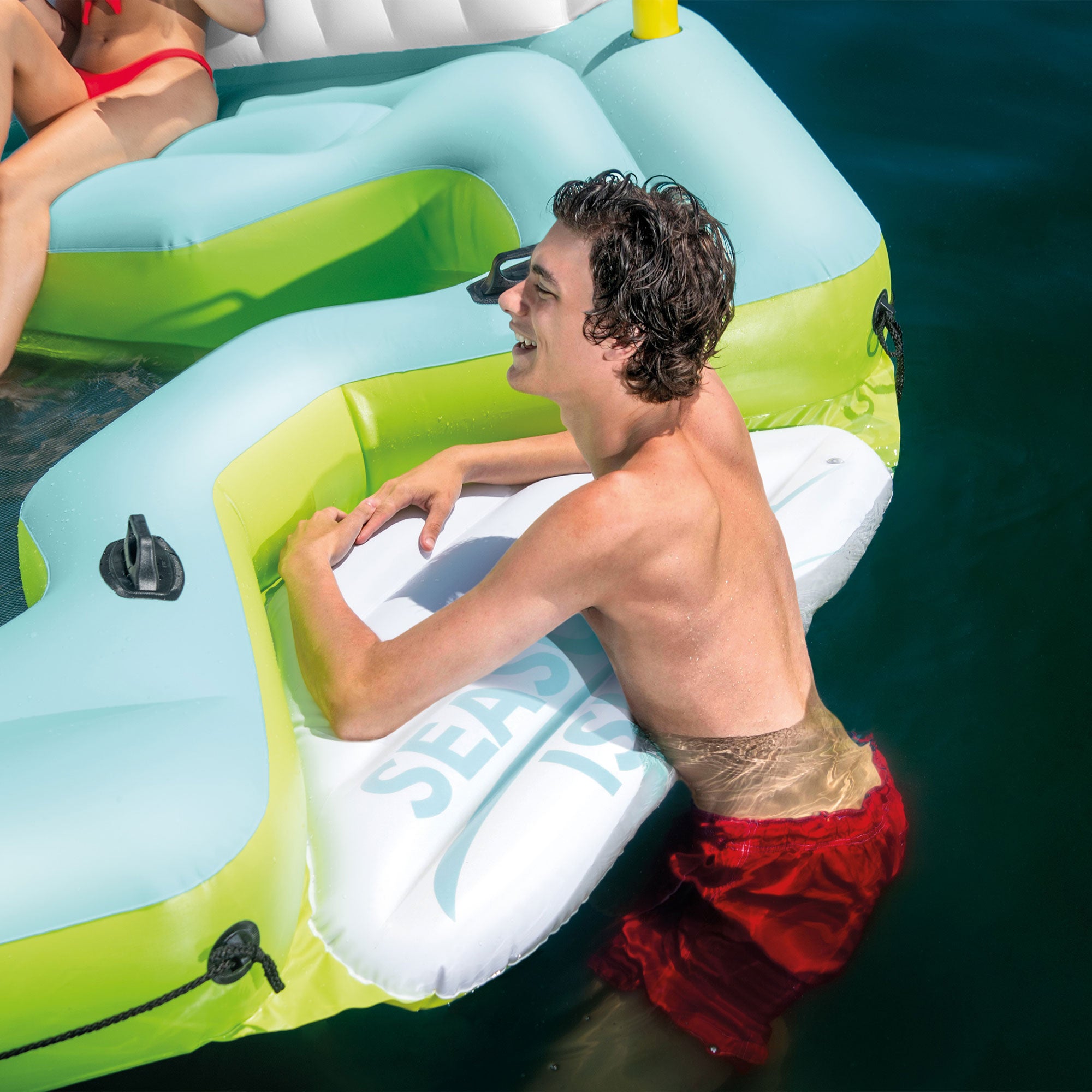 Intex Seascape Island Inflatable Water Lounge w Built In Cooler & Backrest(Used)