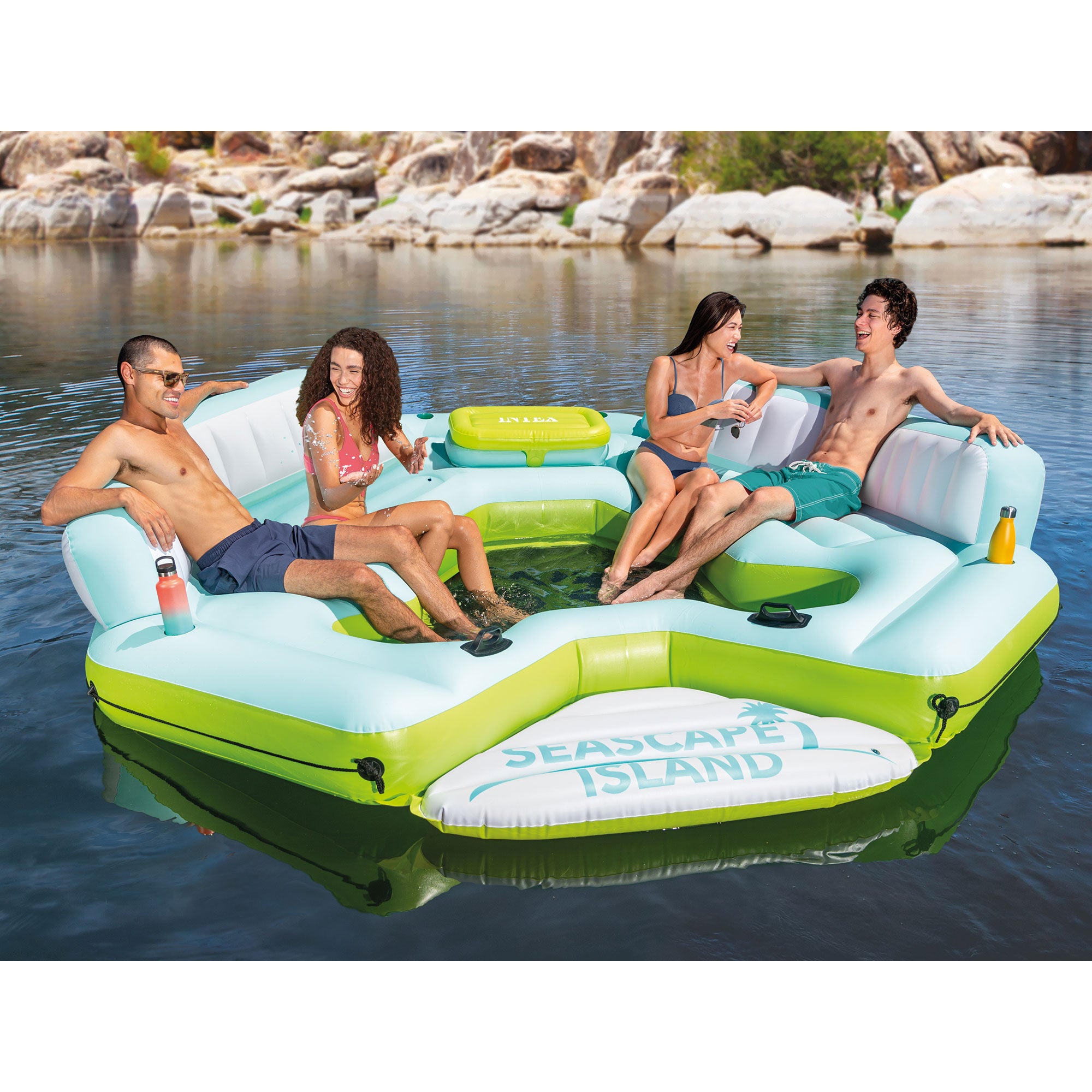 Intex Seascape Island Inflatable Water Lounge w Built In Cooler & Backrest(Used) - VMInnovations