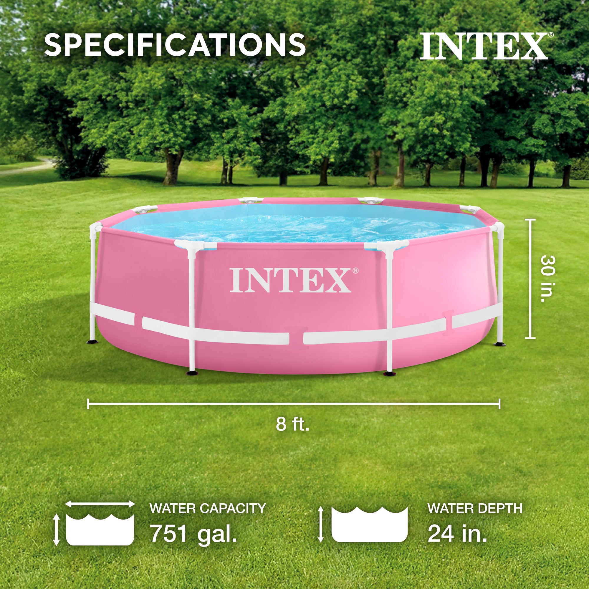 Intex 28290EH 8' x 30" Round Metal Frame Above Ground Swimming Pool, Pink (Used) - VMInnovations