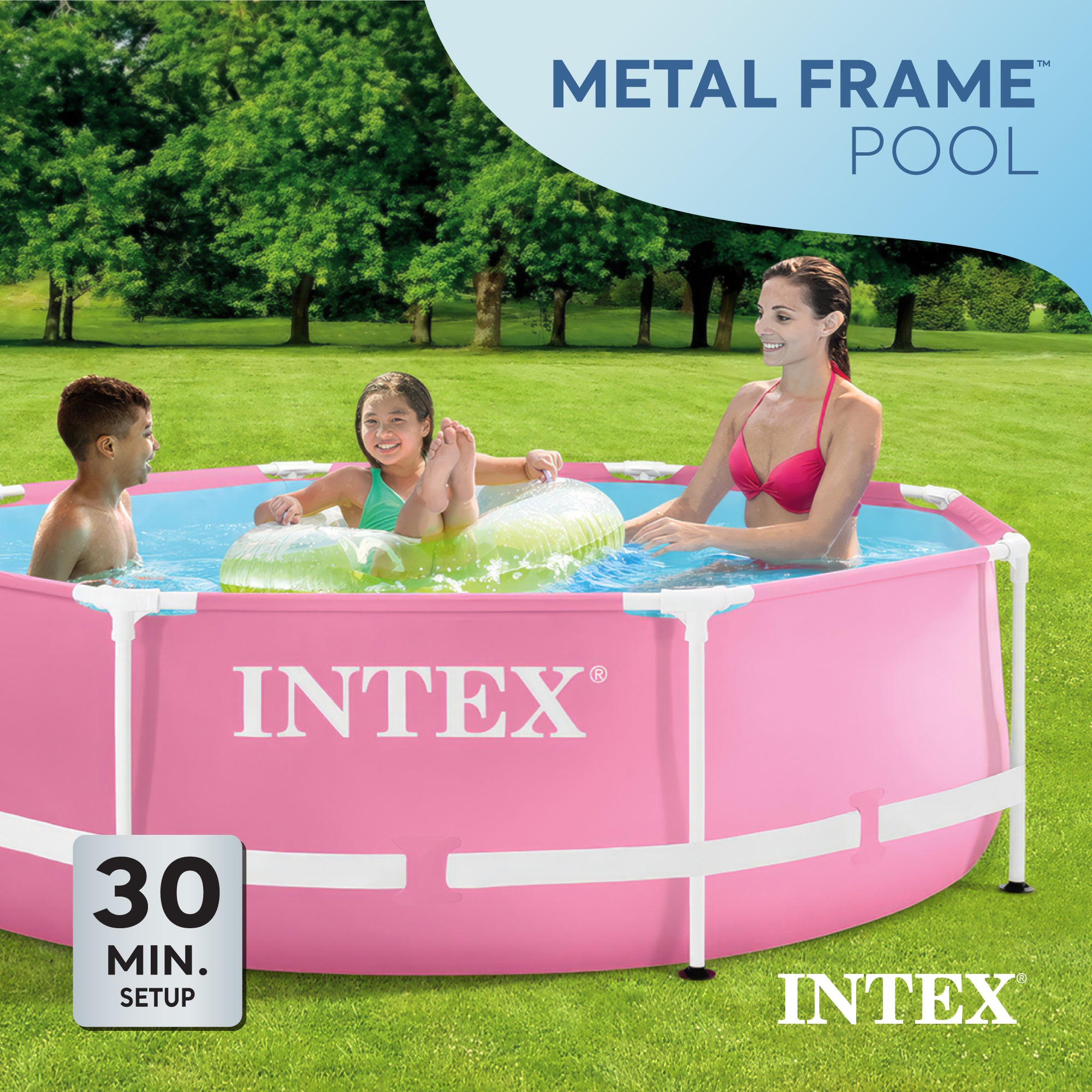 Intex 28290EH 8' x 30" Round Metal Frame Above Ground Swimming Pool, Pink (Used) - VMInnovations
