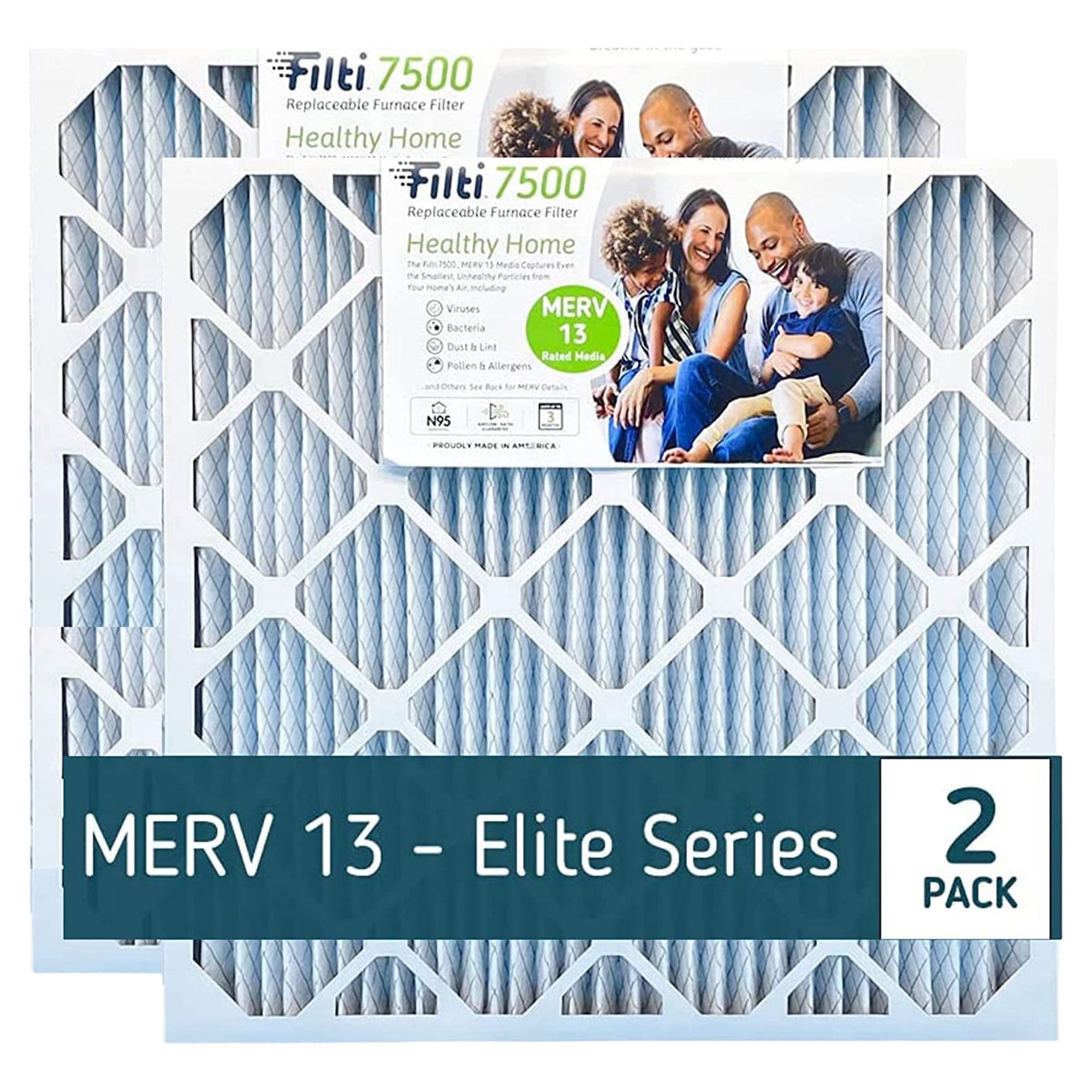 Filti 7500 Pleated Home HVAC Furnace 20 x 20 x 5 MERV 13 Air Filter (2 Pack) - VMInnovations