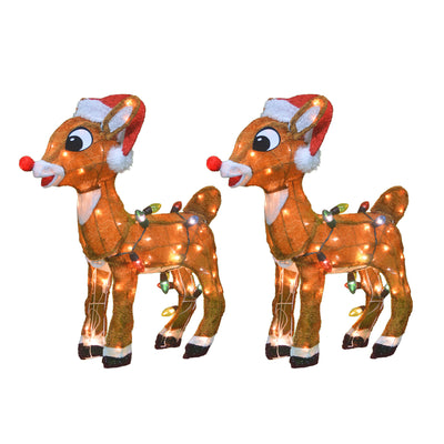 ProductWorks 24" Rudolph w/ Santa Hat Pre Lit Holiday Yard Decoration (2 Pack)