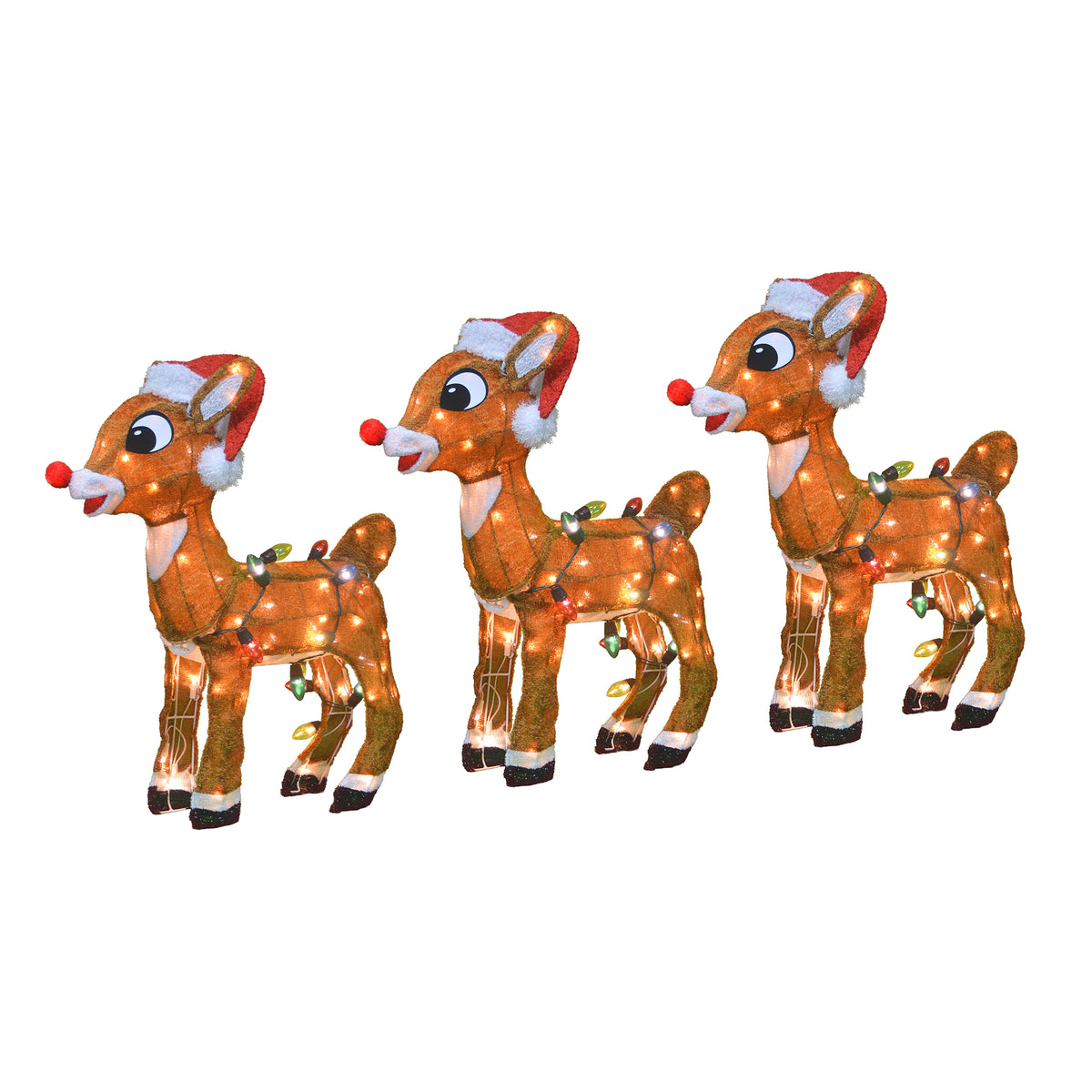 ProductWorks 24" Rudolph w/ Santa Hat Pre Lit Holiday Yard Decoration (3 Pack)
