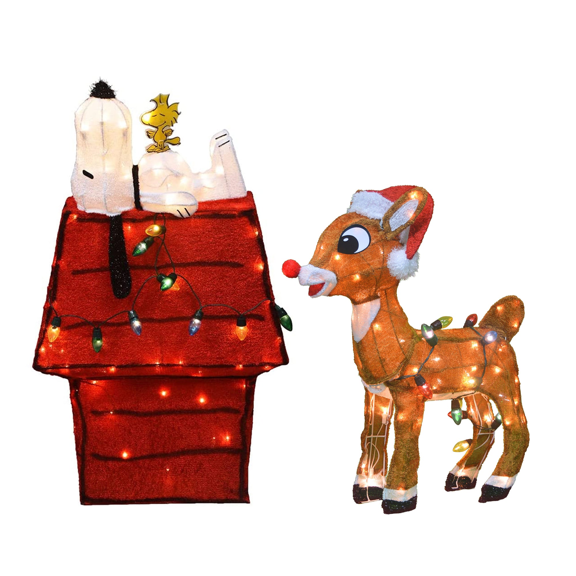 ProductWorks Peanuts 32" Snoopy Doghouse and 24" Rudolph Prelit Yard Decorations - VMInnovations