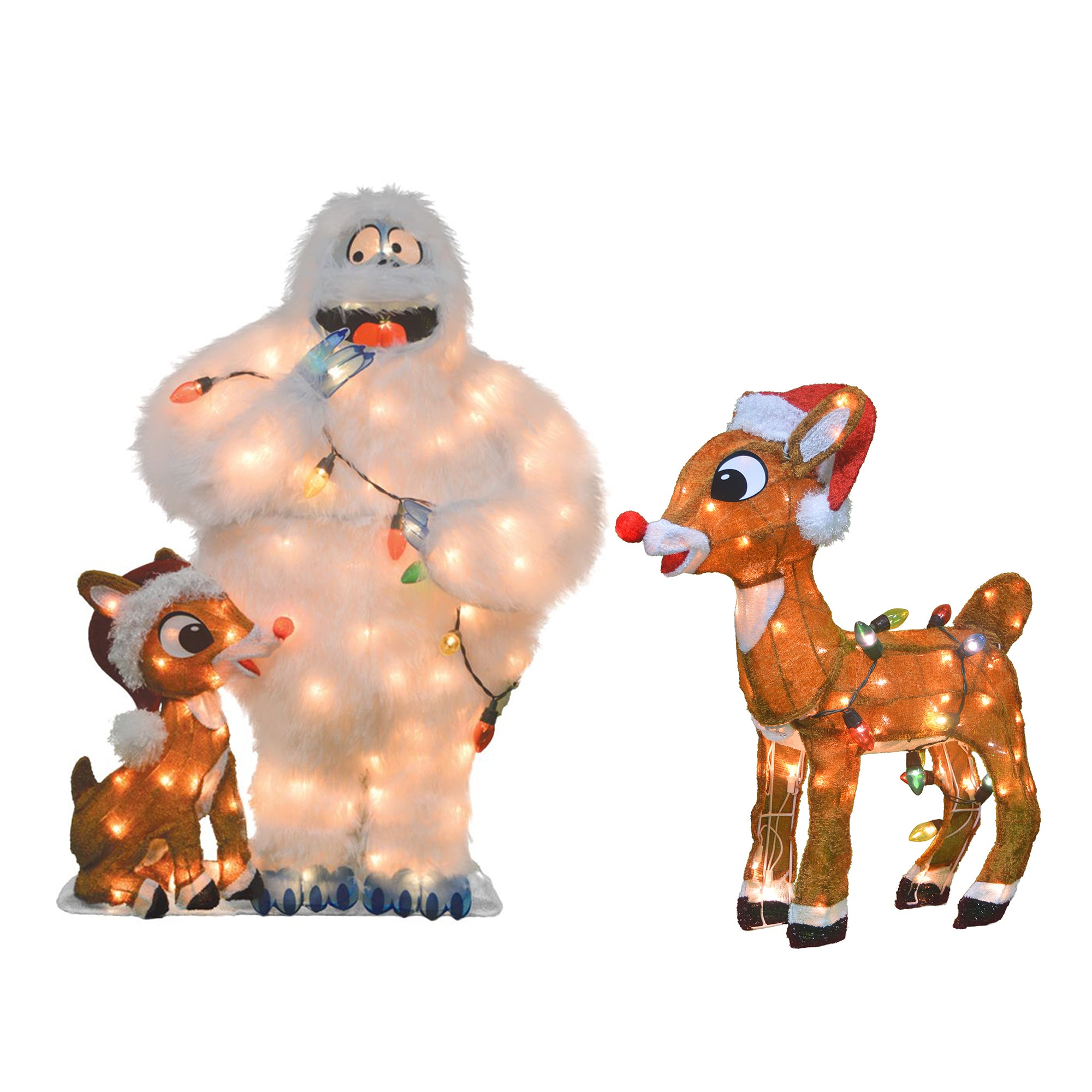 ProductWorks Rudolph with Santa Hat and Rudolph and Bumble Holiday Decoration - VMInnovations