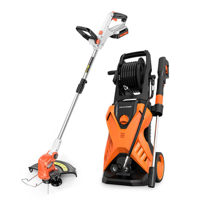PAXCESS Cordless String Trimmer with Battery & Electric Power Washer with Nozzle