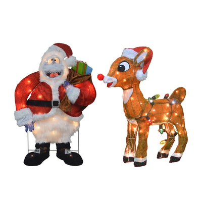 ProductWorks 24 In Rudolph & 24 In Bumble Snowman Santa Pre Lit Holiday Decor
