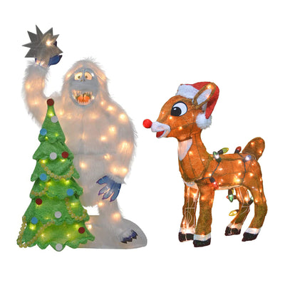ProductWorks 24 In Rudolph & 32 In Bumble Snowman and Holiday Tree Pre Lit Decor
